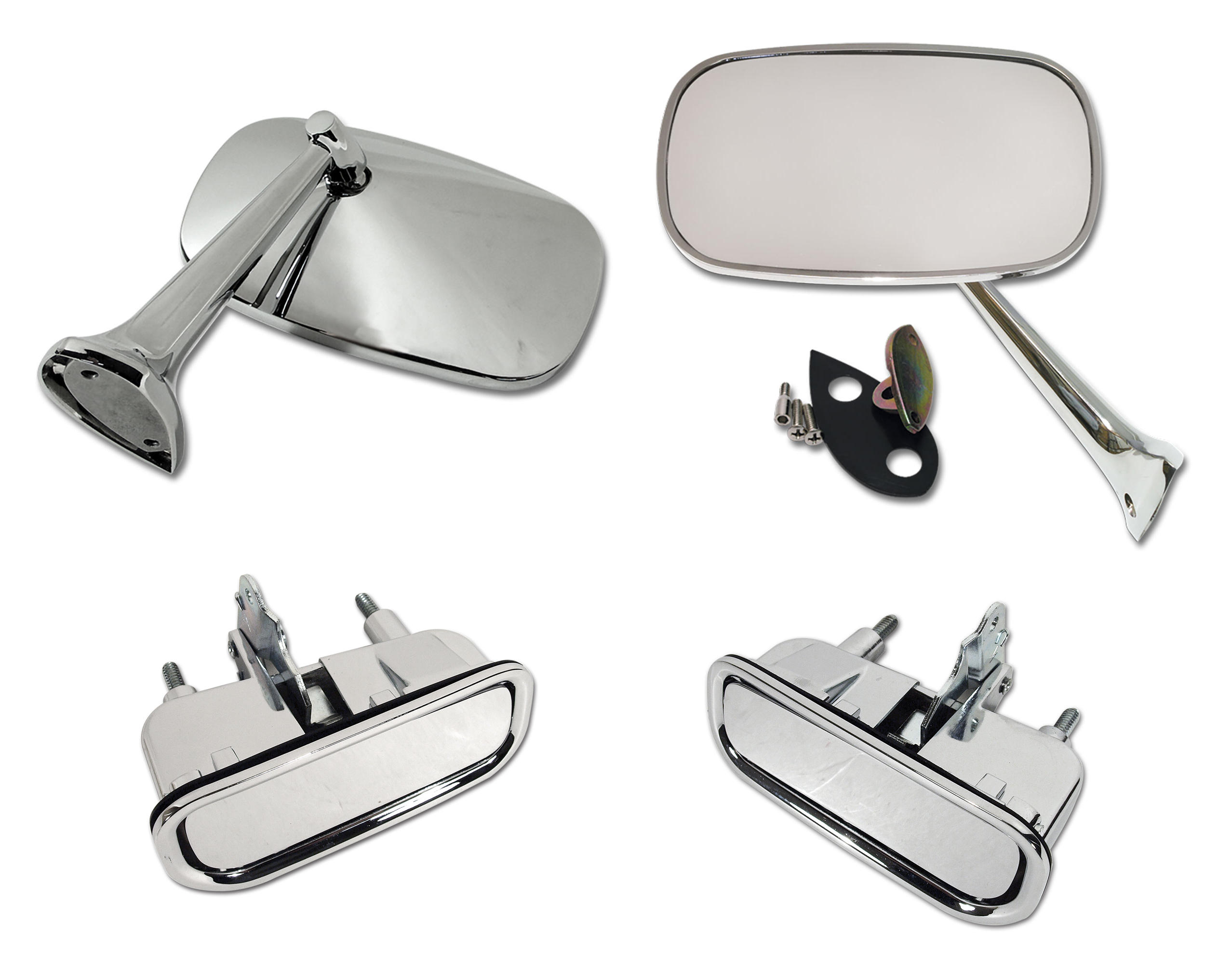 1975-1979 C3 Corvette Door Chrome Kit - Mirrors and Door Handles W/Gaskets