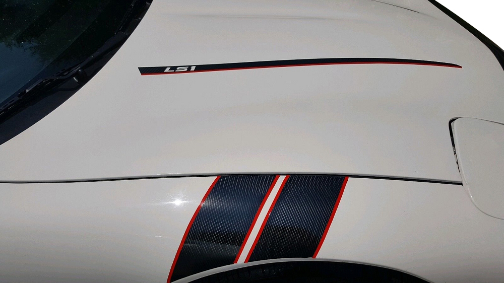 1997-2004 C5 Corvette Hood Stripe Decals - Gloss Black - LS1 Script