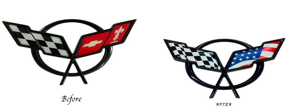 1997-2004 C5 Corvette UV Coated Front & Rear Emblem American Flag Overlay Set