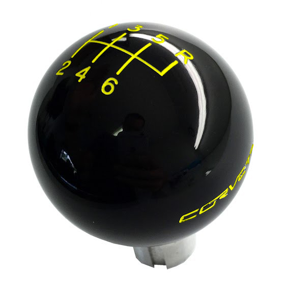 2005-2013 C6 Corvette Black Shift Knob W/Yellow Shift Pattern & Corvette Script