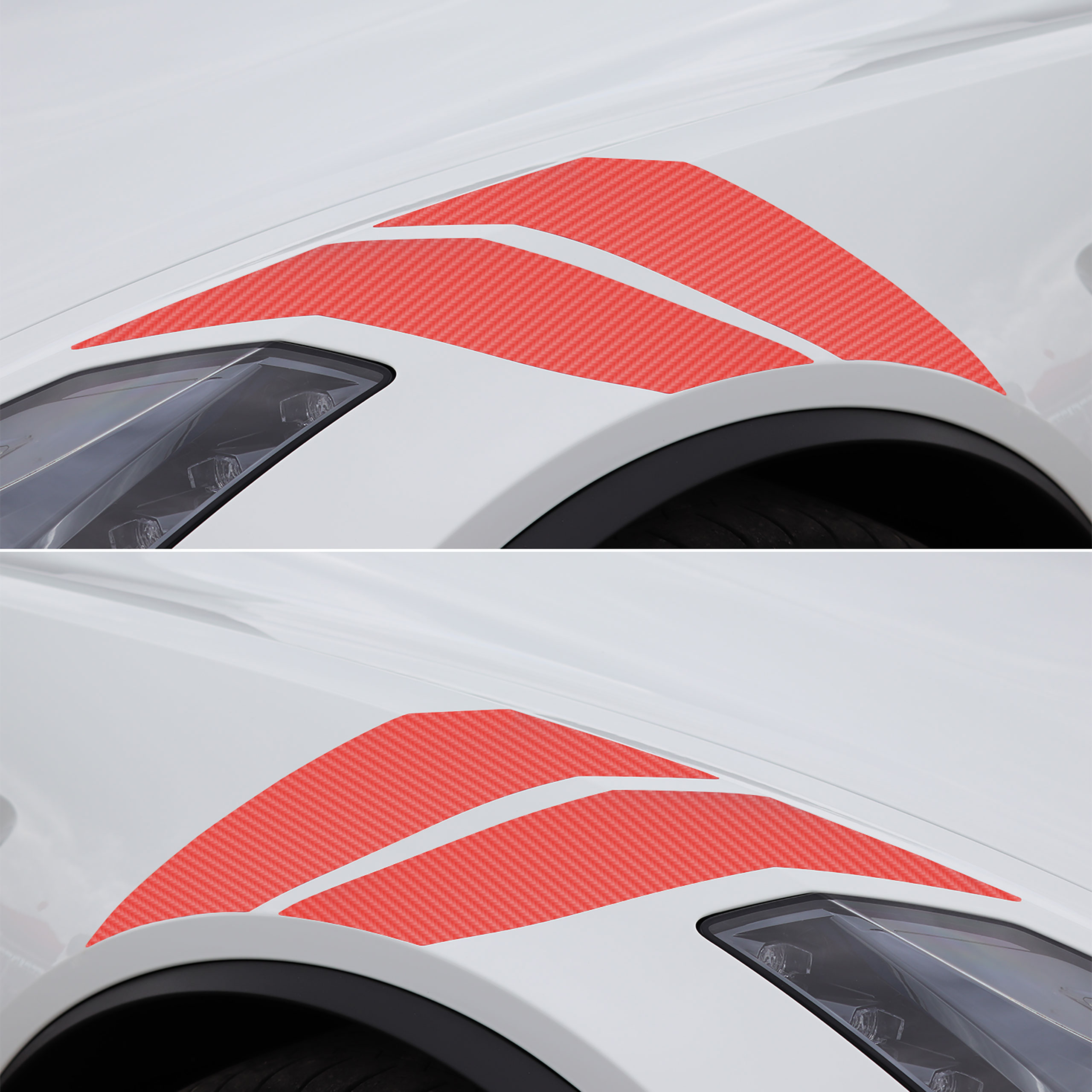 2014-2019 C7 Corvette GS Style Fender Accent Stripes - Red Gloss Carbon Fiber - Left & Right Side