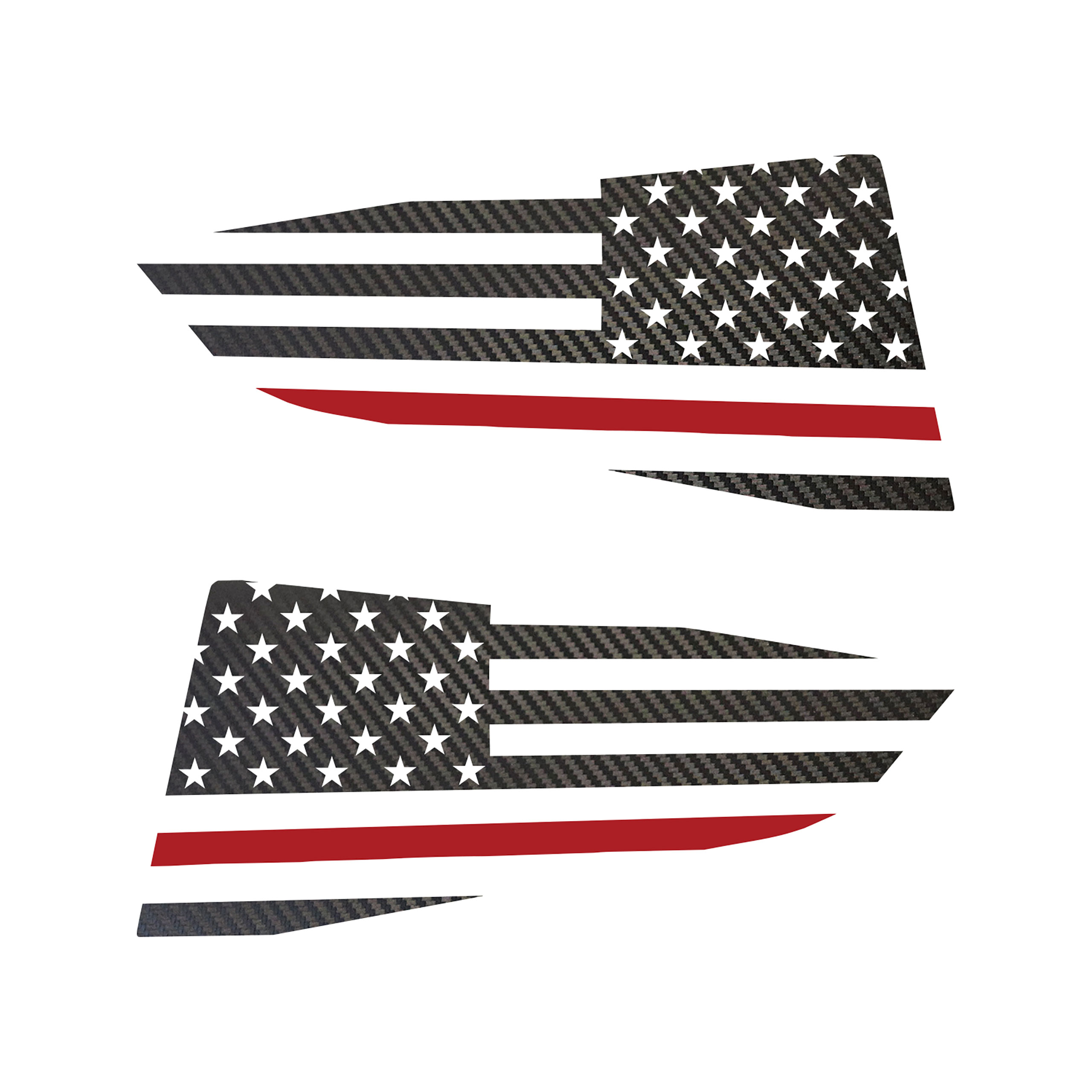 2014-2019 C7 Corvette Quarter Window Flag Decal - Blk Carbon Fiber Texturd - Std USA Flag W/Red Stripe