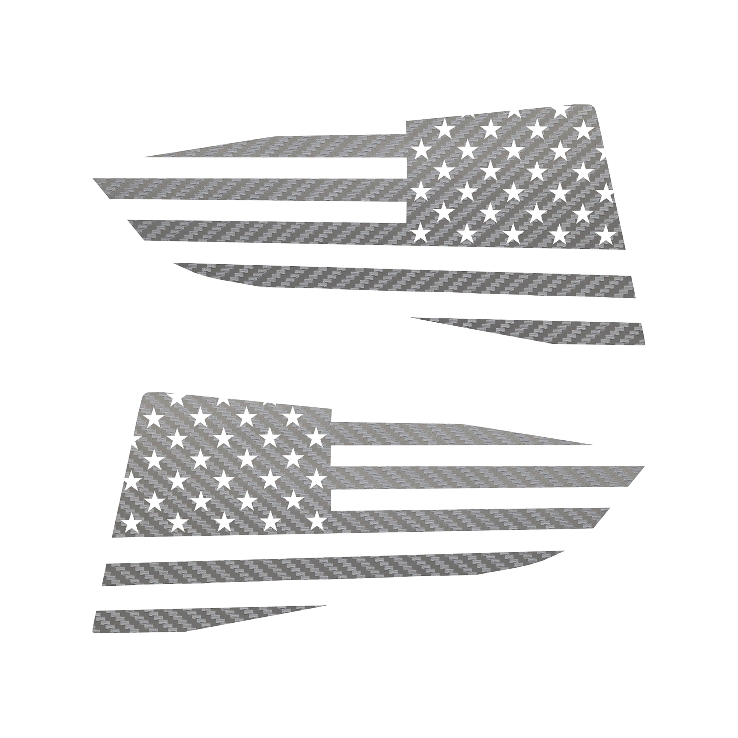 2014-2019 C7 Corvette Quarter Window Flag Decal - Silver Carbon Fiber Textured - Standard USA Flag