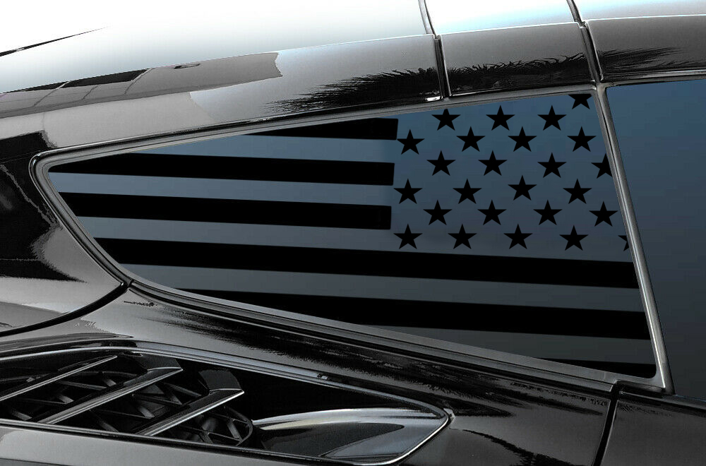 2014-2019 C7 Corvette Quarter Window Flag Decal - White Carbon Fiber Textured - Standard USA Flag