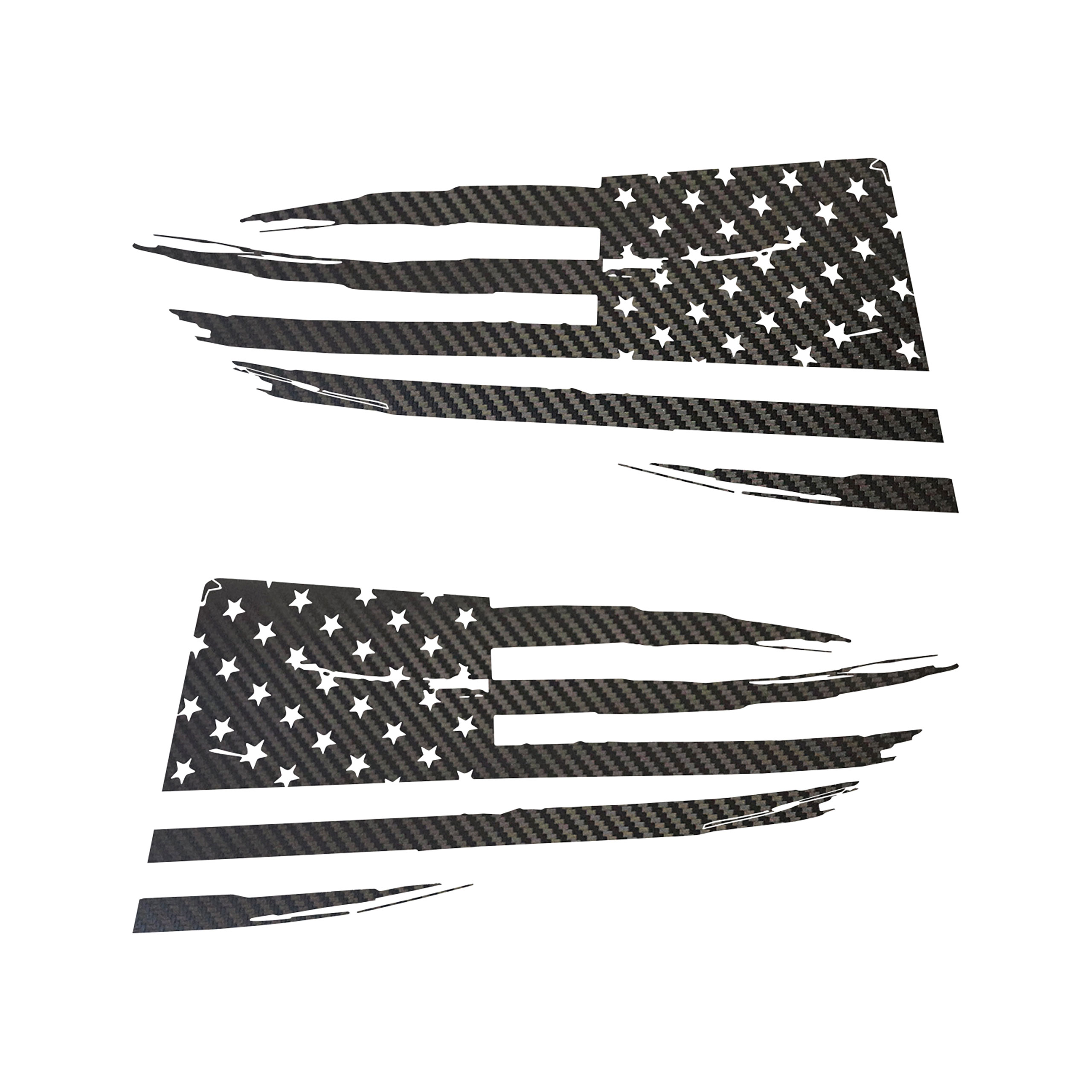 2014-2019 C7 Corvette Quarter Window Flag Decal - Black Gloss Carbon Fiber - Distressed USA Flag