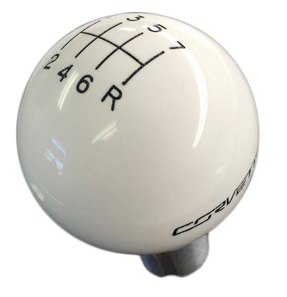 2014-2019 C7 Corvette Shift Knob W/Shift Pattern & Side Corvette Script - White/Black