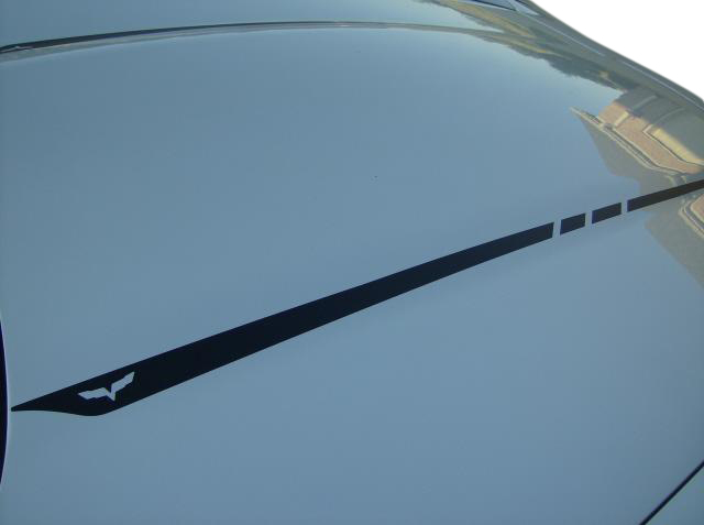 2005-2013 C6 Corvette Hood Stripes Decal Three Stripes w/ Crossed Flags Outline Chrome Brushed Steel