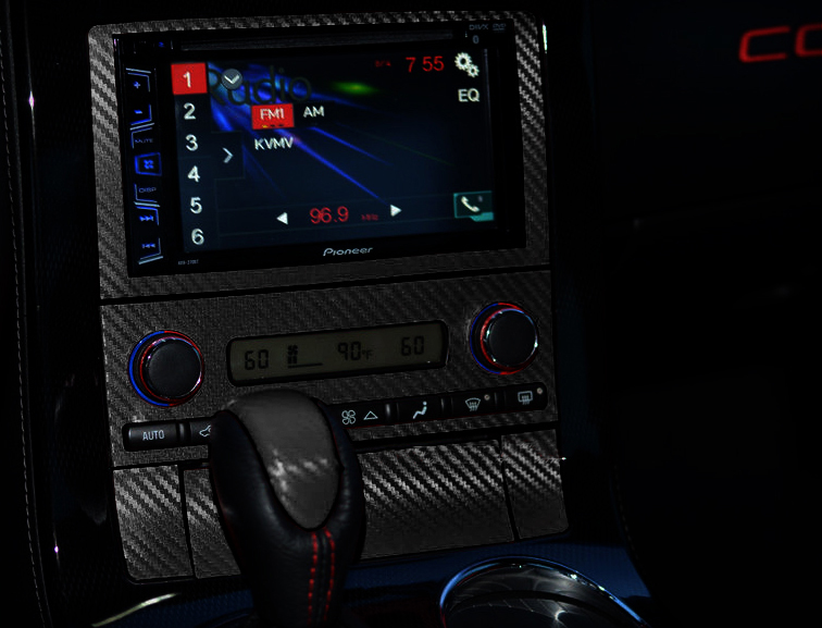 2005-2013 C6 Corvette Nav & A/C Controls Decal - 5Pc Gloss Black W/O Seat Heater Switches