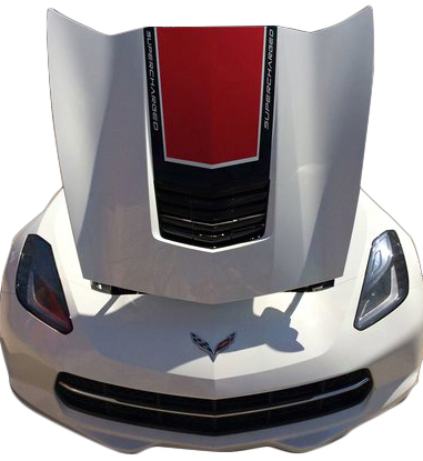 2014-2019 C7 Corvette Two Tone Stinger Stripe - Gloss Black Gloss Red W/ Supercharged Text