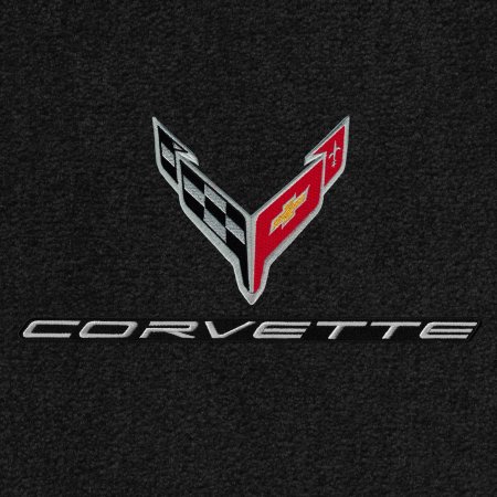 2020-2021 C8 Corvette Lloyd Front/Rear Cargo Mats C8 Flags Silver & Corvette Word Silver
