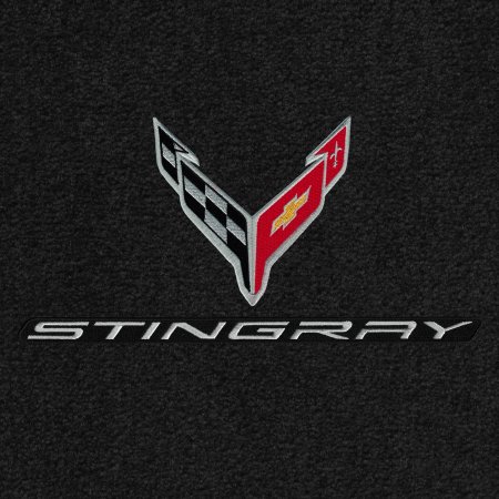 2020-2021 C8 Corvette Lloyd Front/Rear Cargo Mats C8 Flags Silver & Stingray Word Silver