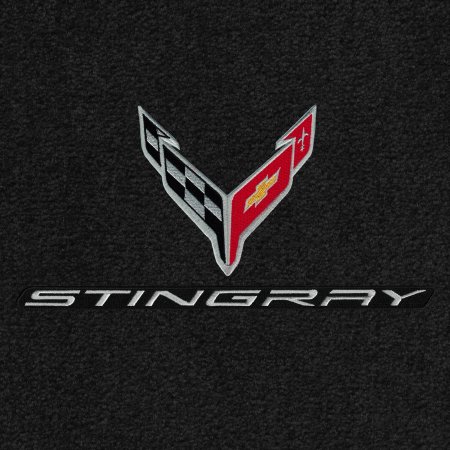 2020-2021 C8 Corvette Lloyd Front/Rear Cargo Mats C8 Flags Silver & Stingray Word Silver