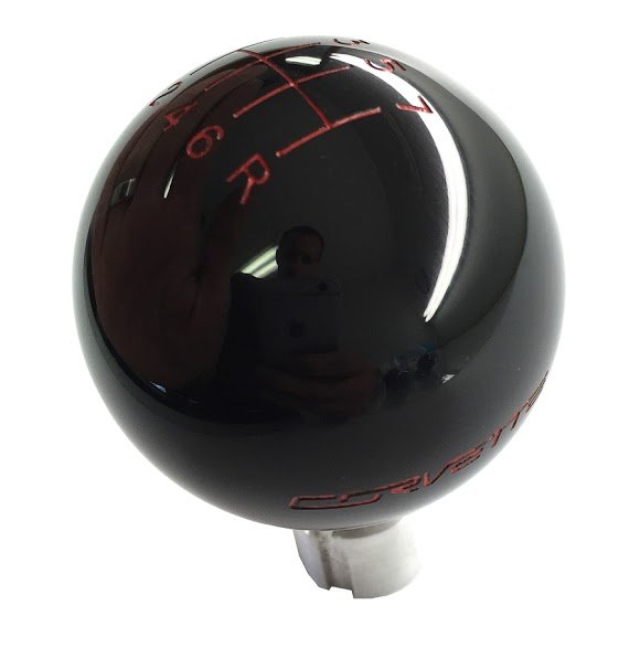 C7 Corvette Black Shift Knob With Red Shift Pattern and Corvette Logo