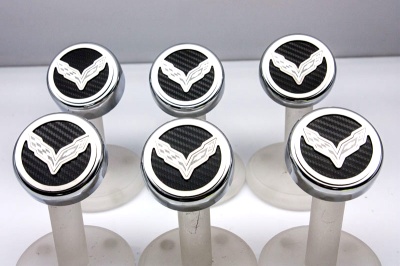 C7 Corvette Stingray Engine Caps - Carbon Fiber Inlay with C7 Crossed Flags Logo