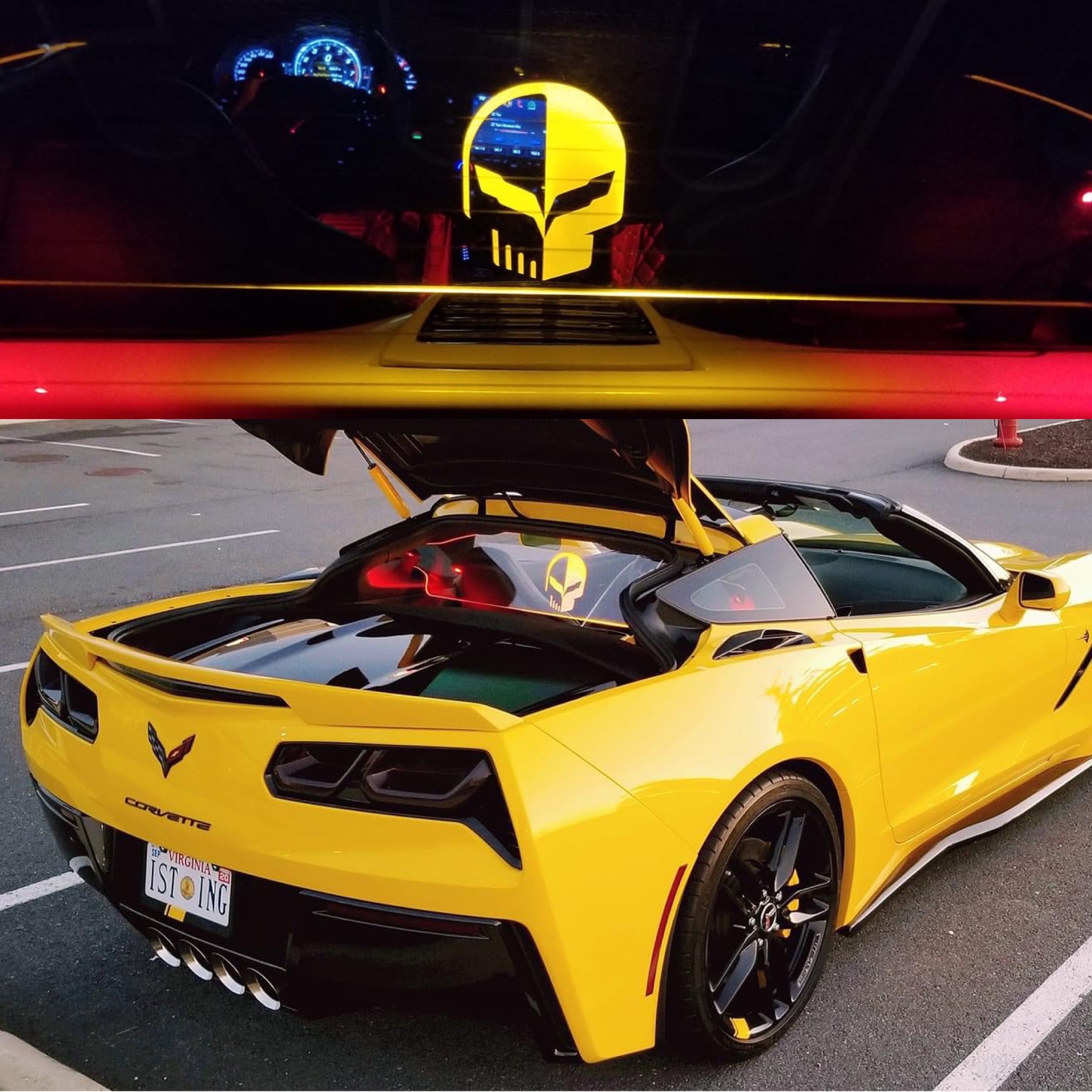 Wind Restrictor LED Wind Deflector for 2014 Present Chevrolet Corvette C7 Convertible with Amber Illuminated Laser Etched Stingray Logo Graphic 