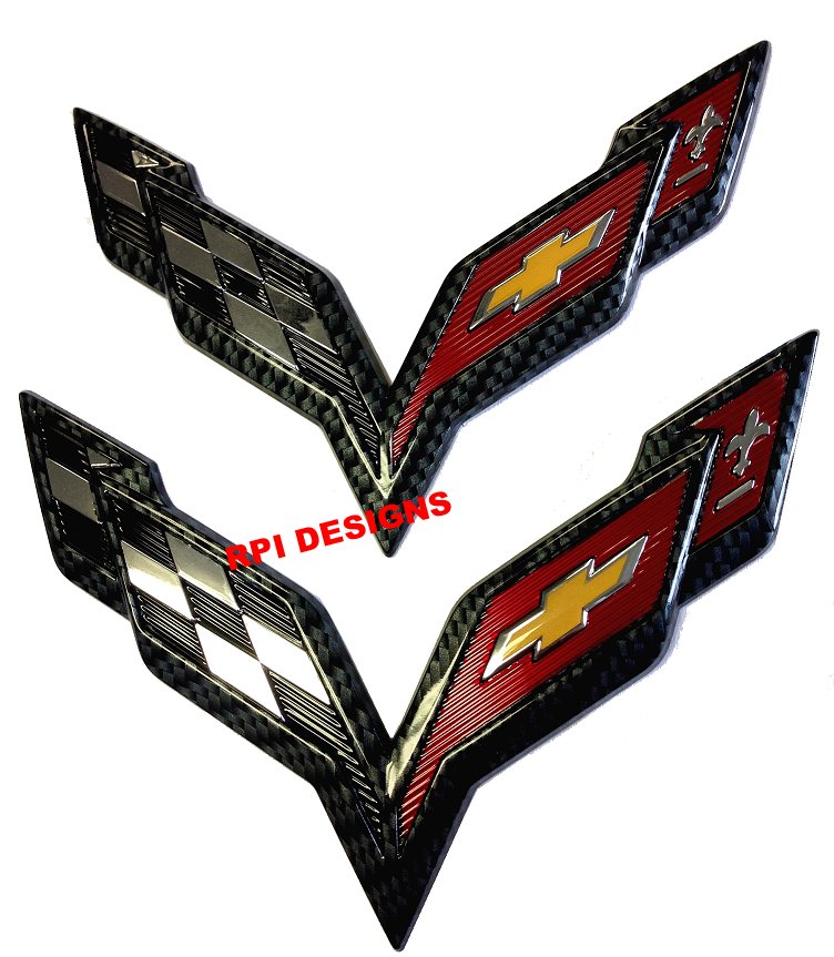 C7 Corvette Carbon Fiber Crossed Flag Emblems