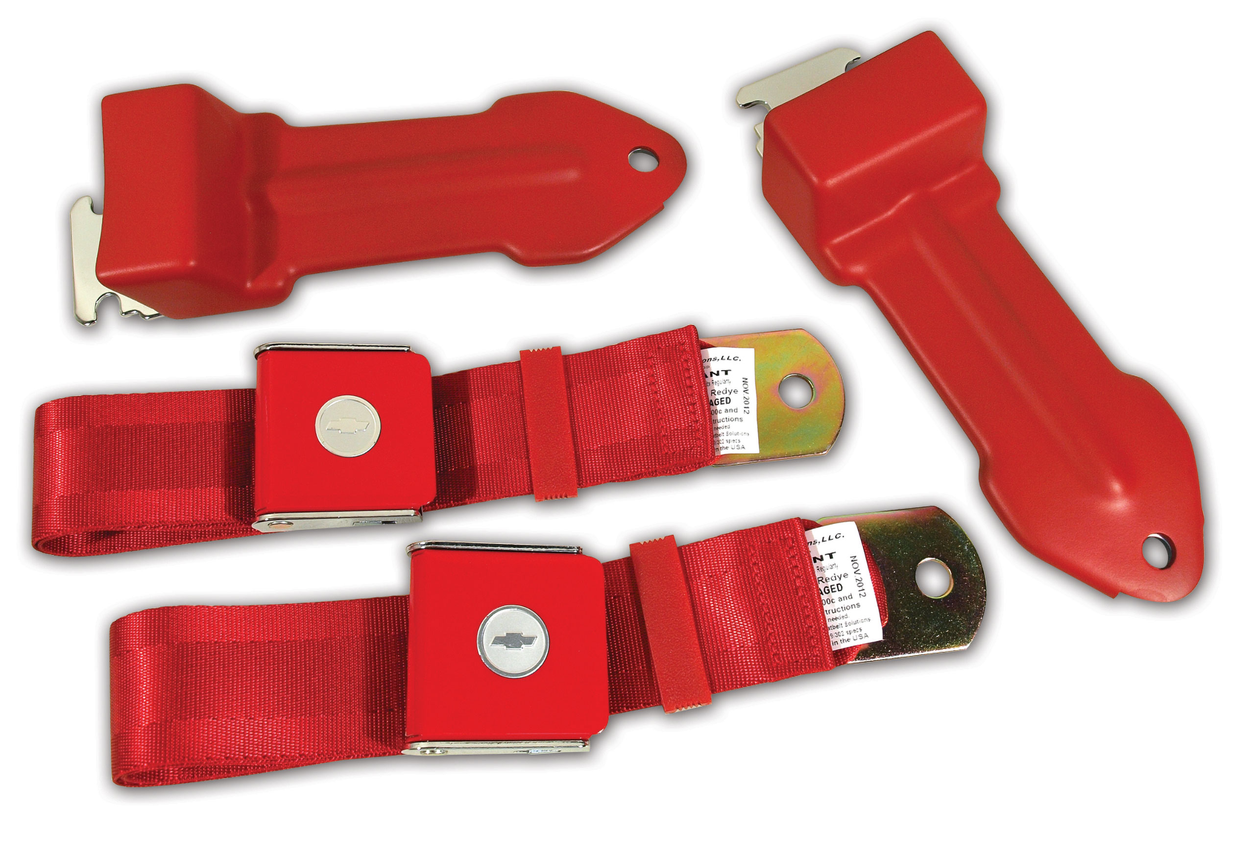 1965-1966 Corvette C2 Seat Belts- Bowtie Lift Latch - Red CA-41552 