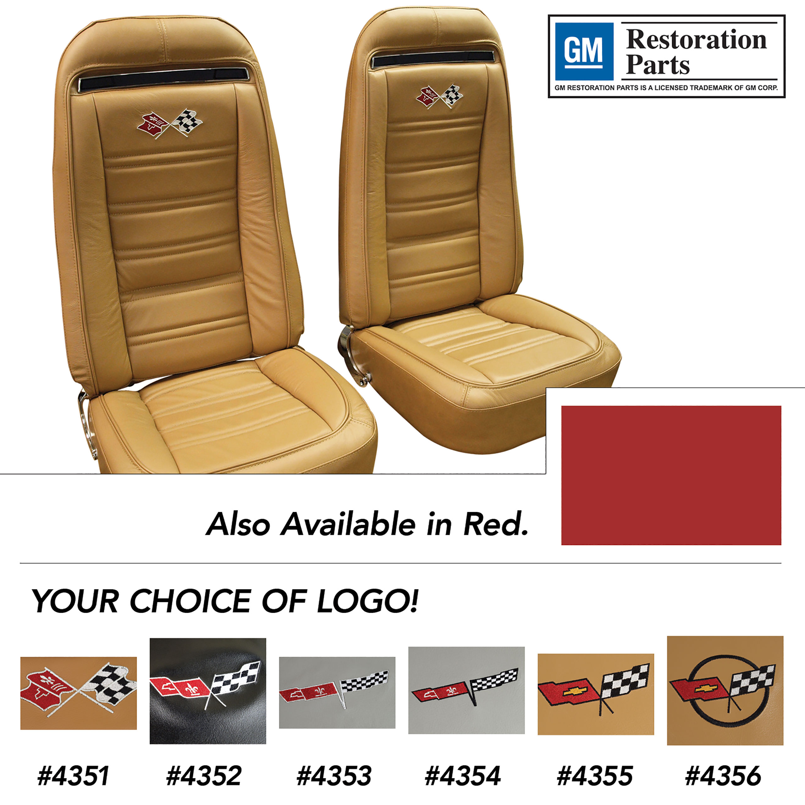 72 Corvette C3 Embroidered Leather Seat Covers Red Leather/Vinyl Original CA-419230E 