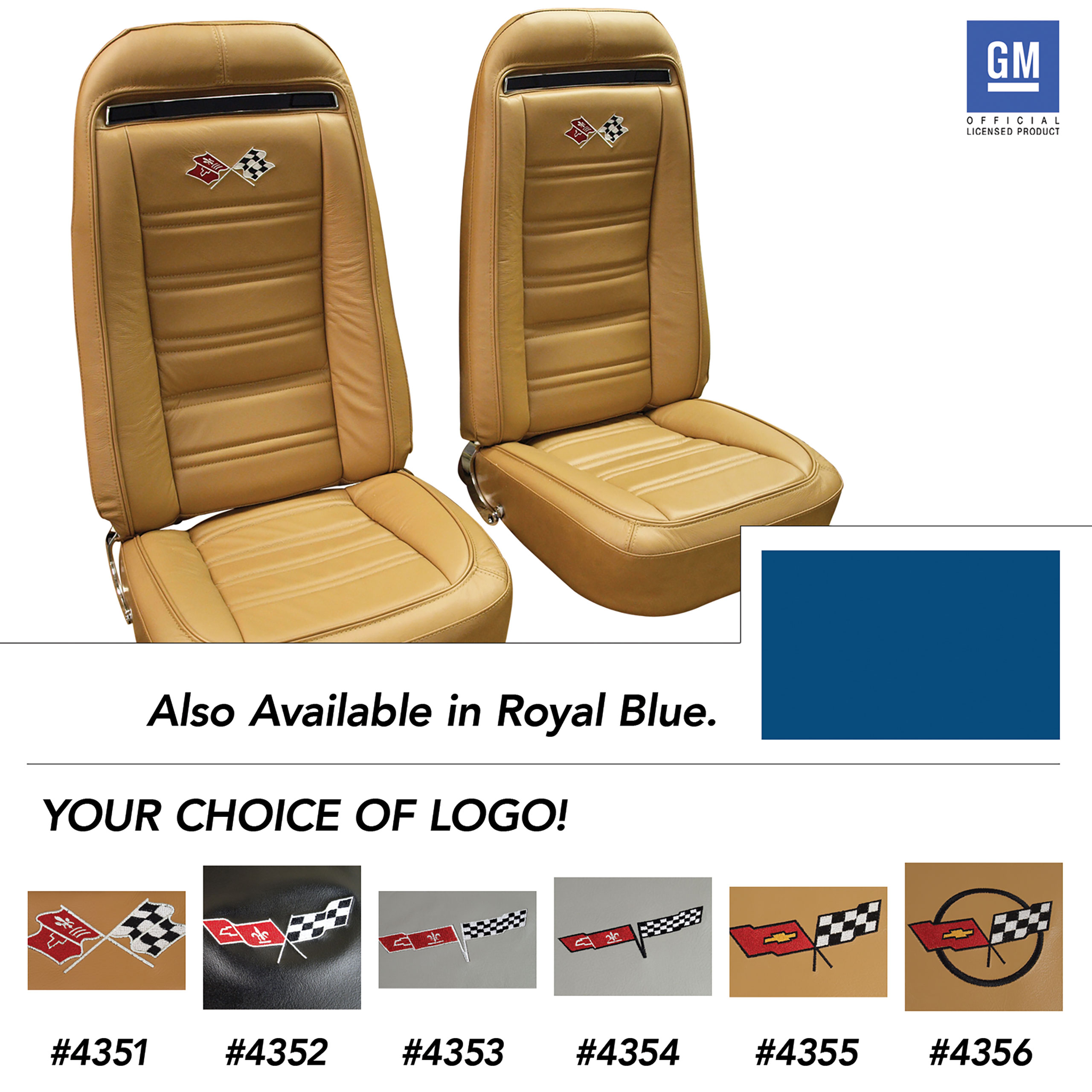 72 Corvette C3 Embroidered Leather Seat Covers Royal Blue Lthr/Vnyl Original CA-419247E 