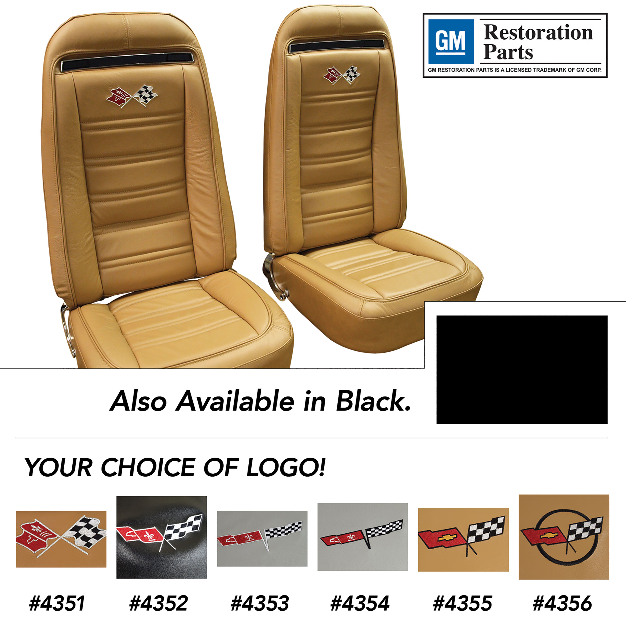 1973-1974 Corvette C3 Embroidered OE Seat Covers Leather/Vinyl Black CA-419320E 