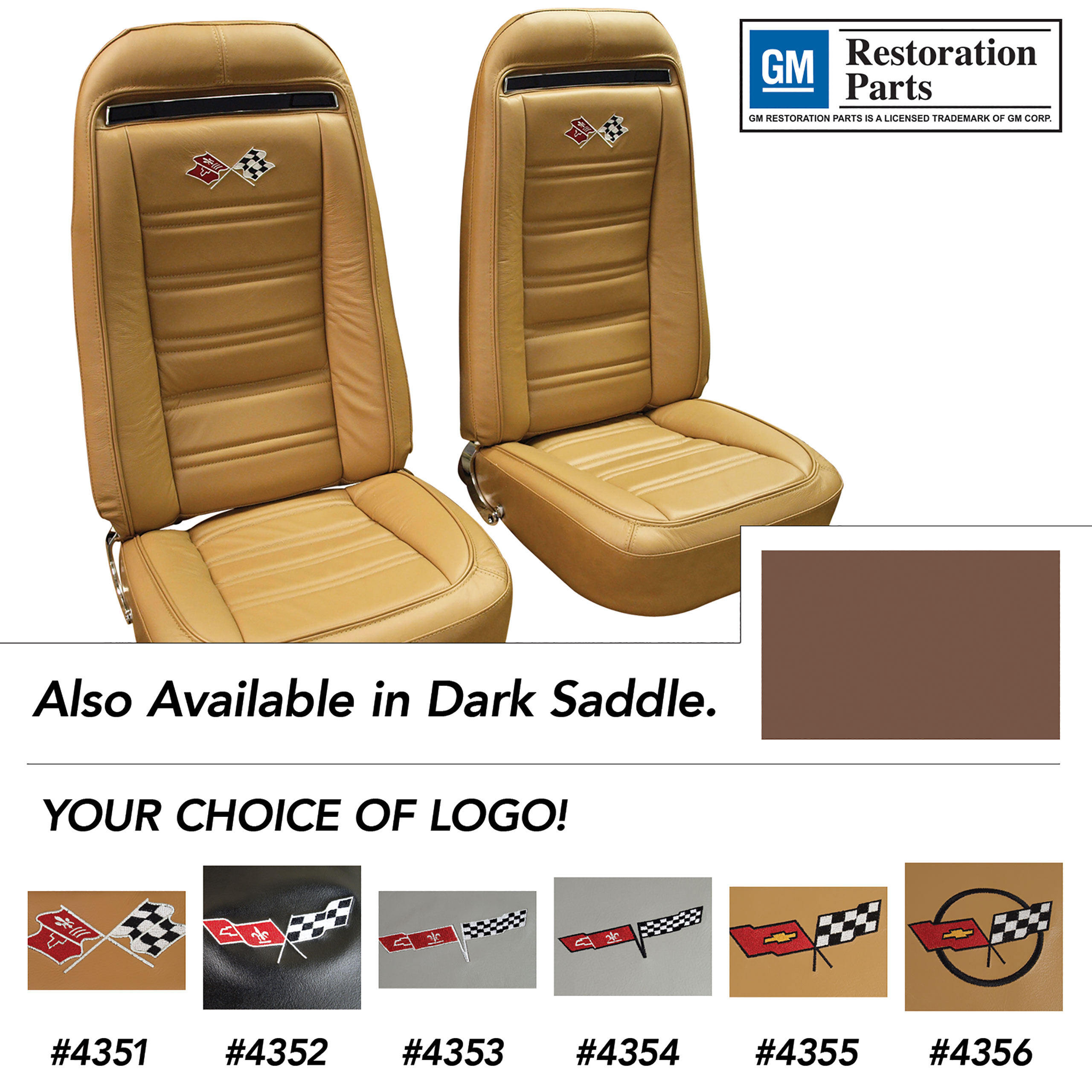 73 Corvette C3 Embroidered OE Style Seat Covers Dk Saddle Leather/Vinyl CA-419323E 