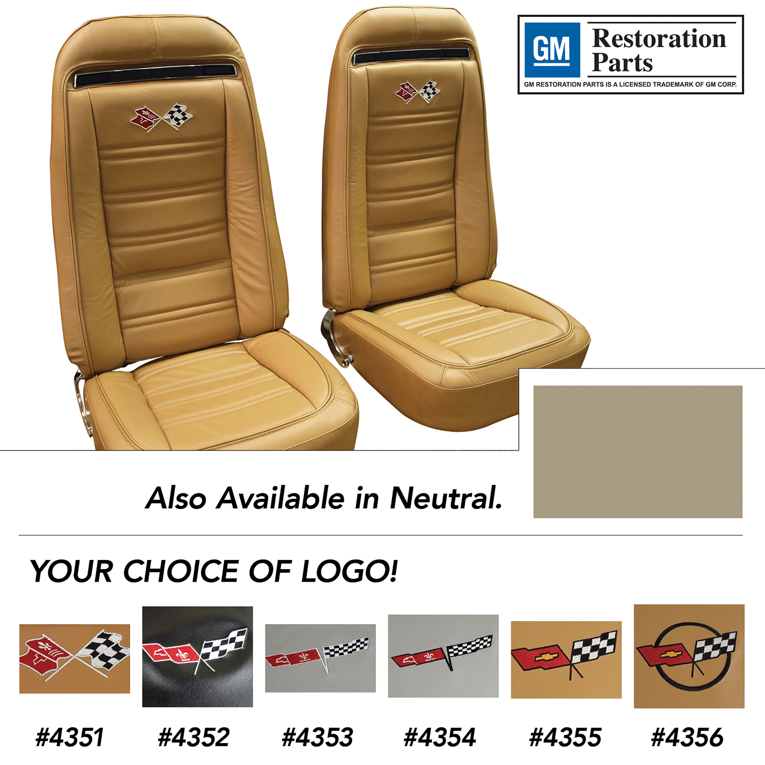 1975 Corvette C3 Embroidered OE Style Seat Covers Neutral Leather/Vinyl CA-419516E 