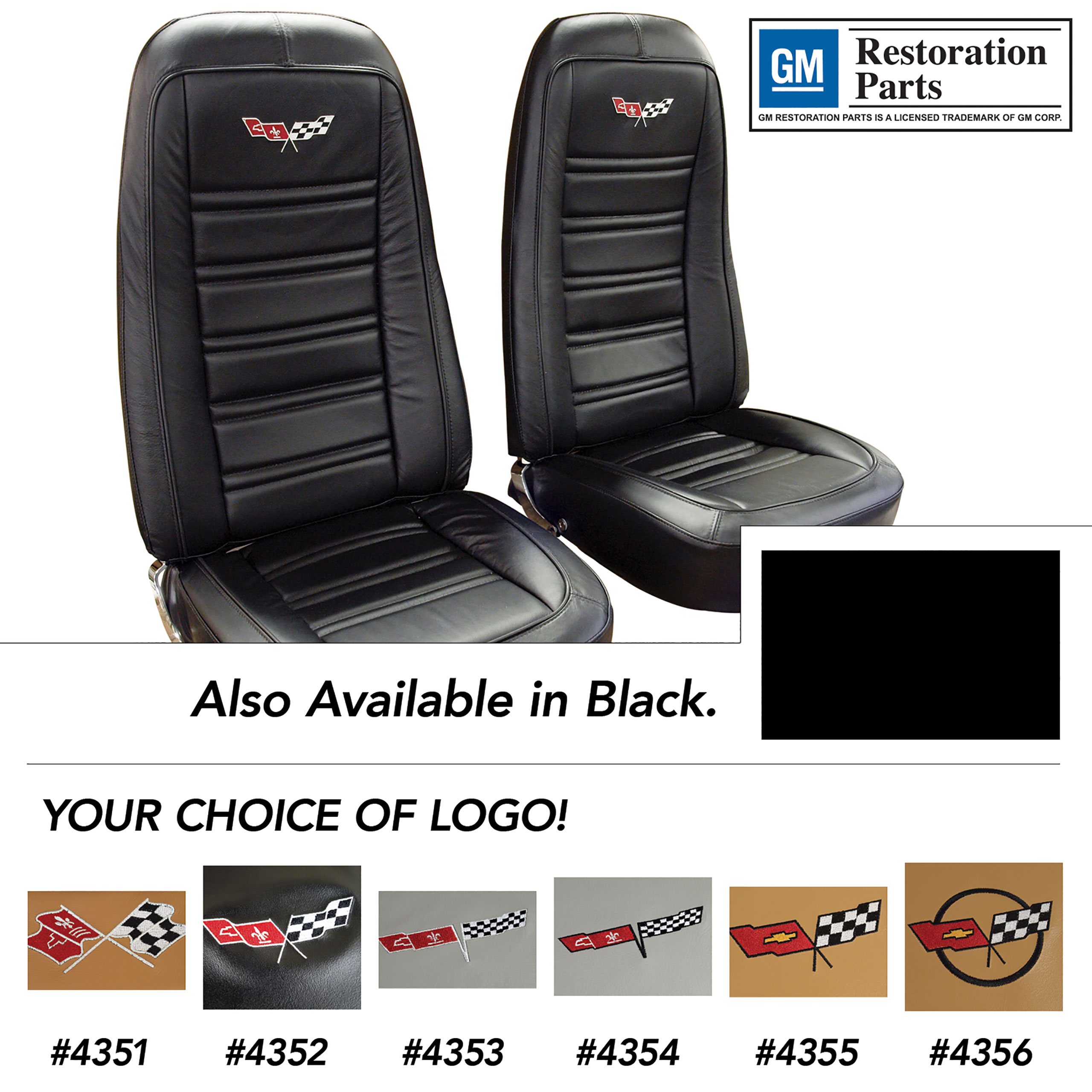 1975 Corvette C3 Embroidered OE Style Seat Covers Black Leather/Vinyl CA-419520E 