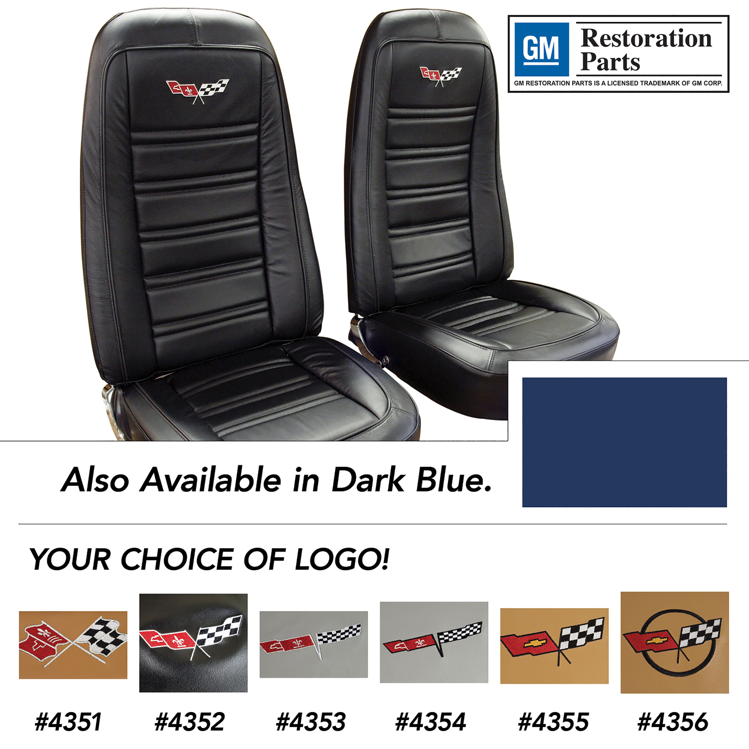 1975 Corvette C3 Embroidered OE Style Seat Covers Dark Blue Leather/Vinyl CA-419543E 