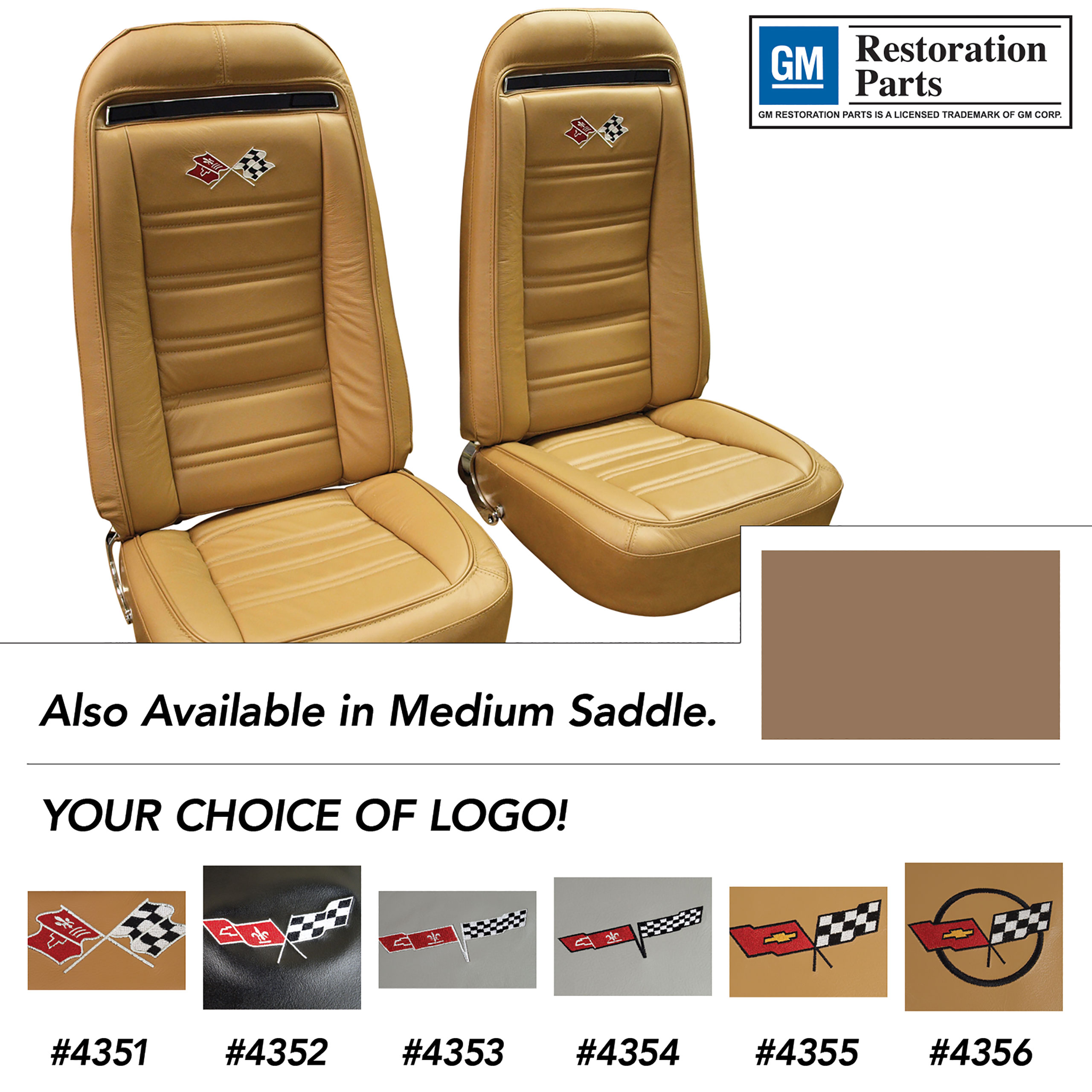 1975 Corvette C3 Embroidered OE Seat Covers Med Saddle Leather/Vinyl CA-419551E 