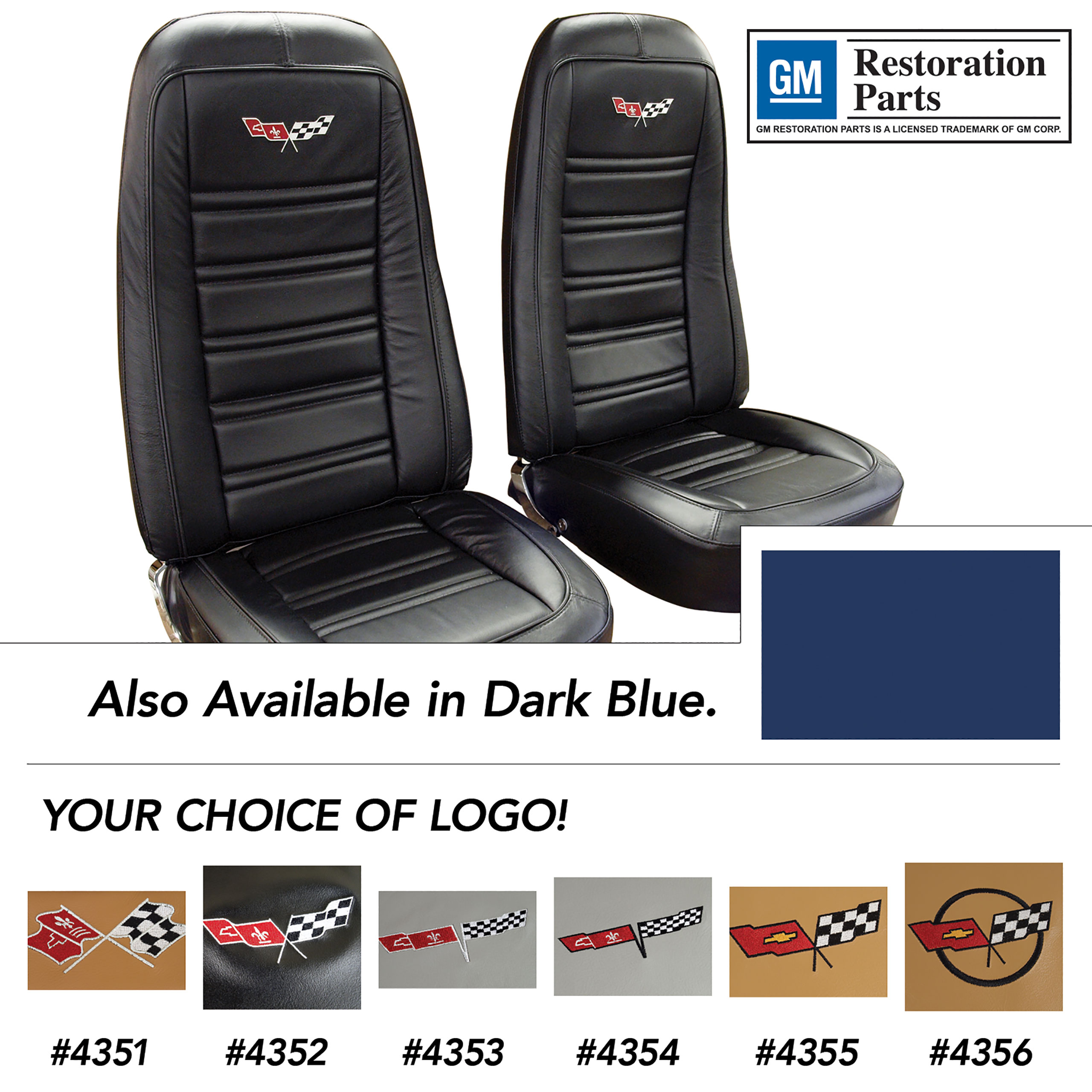  1978 Corvette C3 Embroidered OE Style Seat Covers Dark Blue Leather/Vinyl CA-419748E