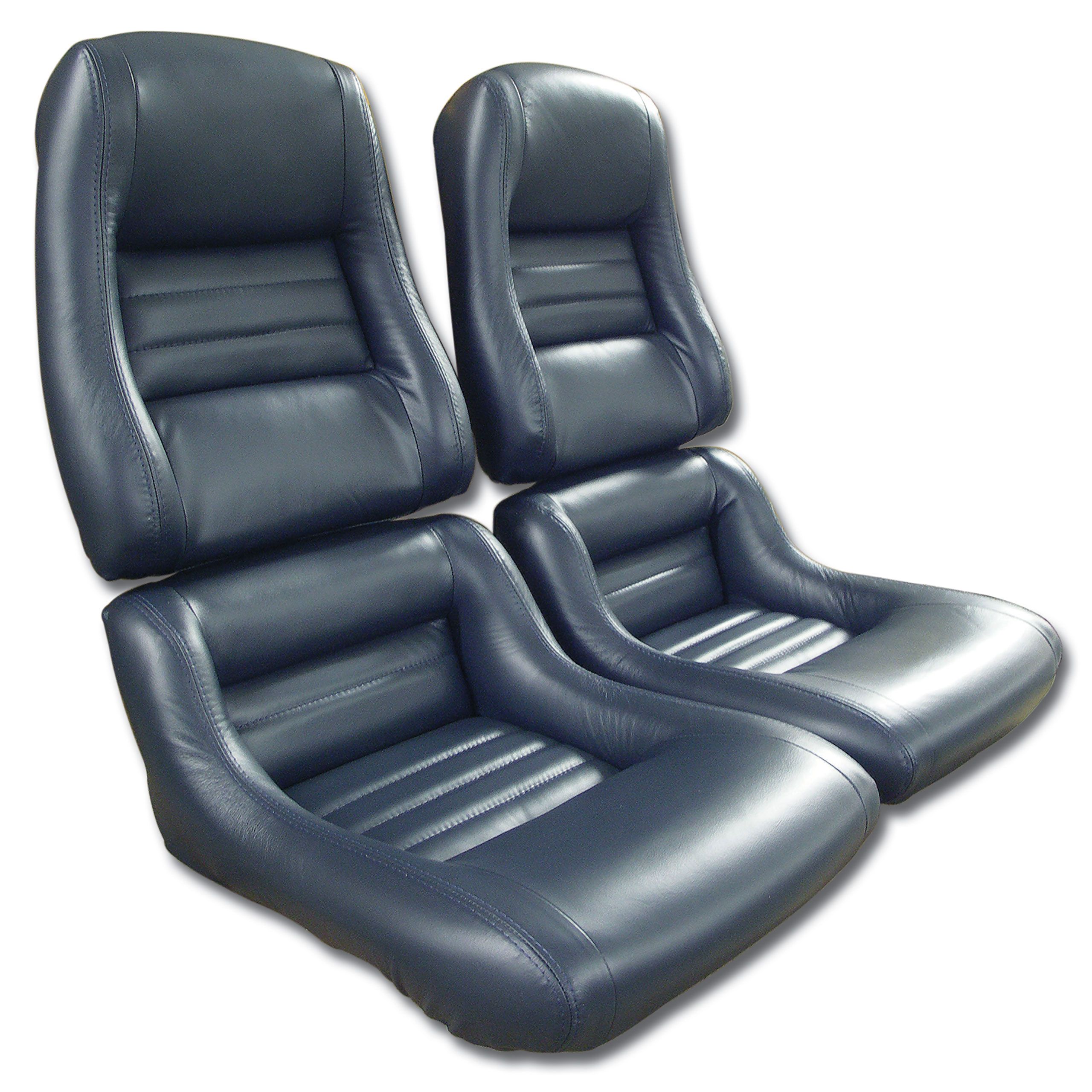 82 Corvette C3 Leather Seat Covers Dark Blue Leather/Vinyl Original 2" Bolster CA-419946 