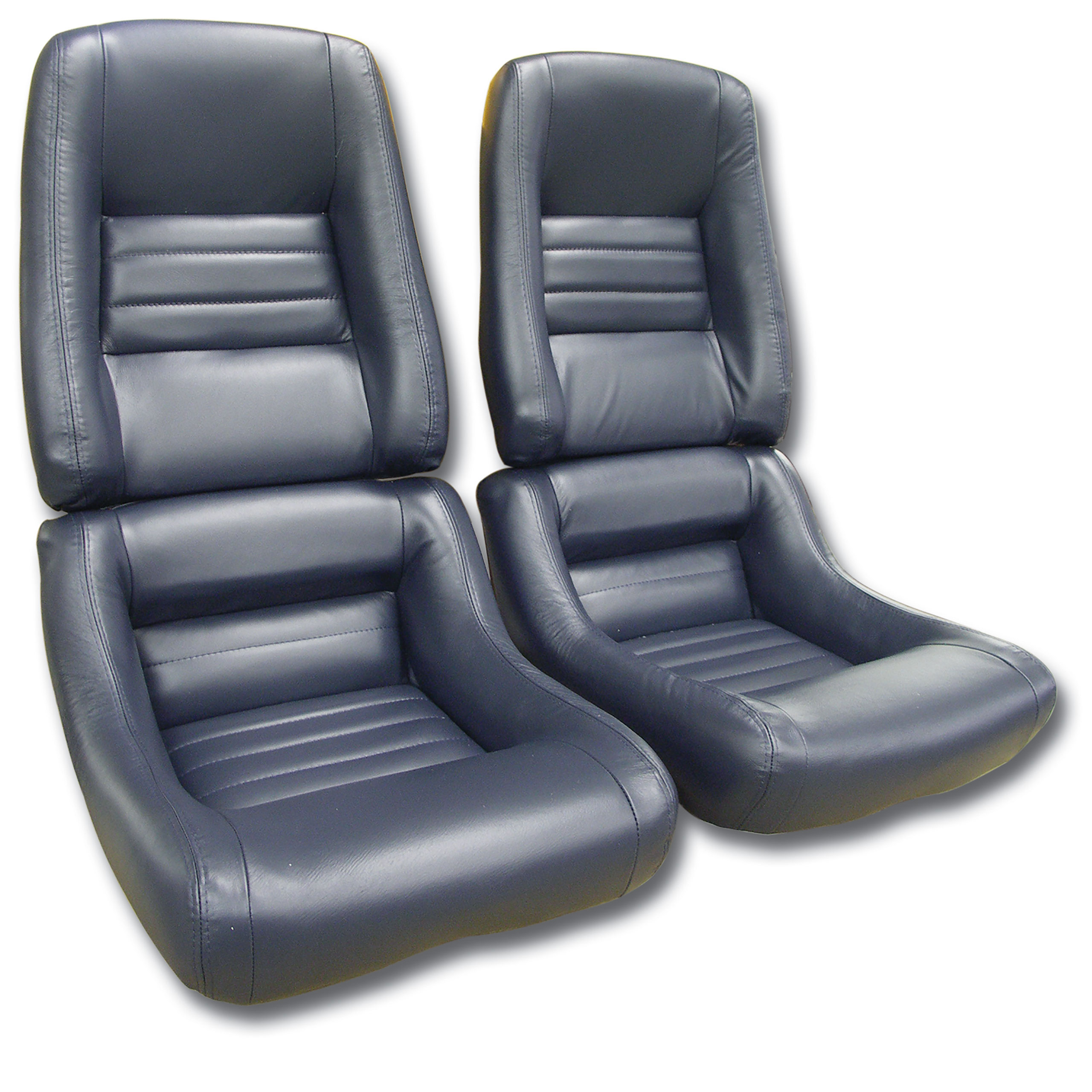 82 Corvette C3 Leather Seat Covers Dark Blue Leather/Vinyl Original 4" Bolster CA-420146 