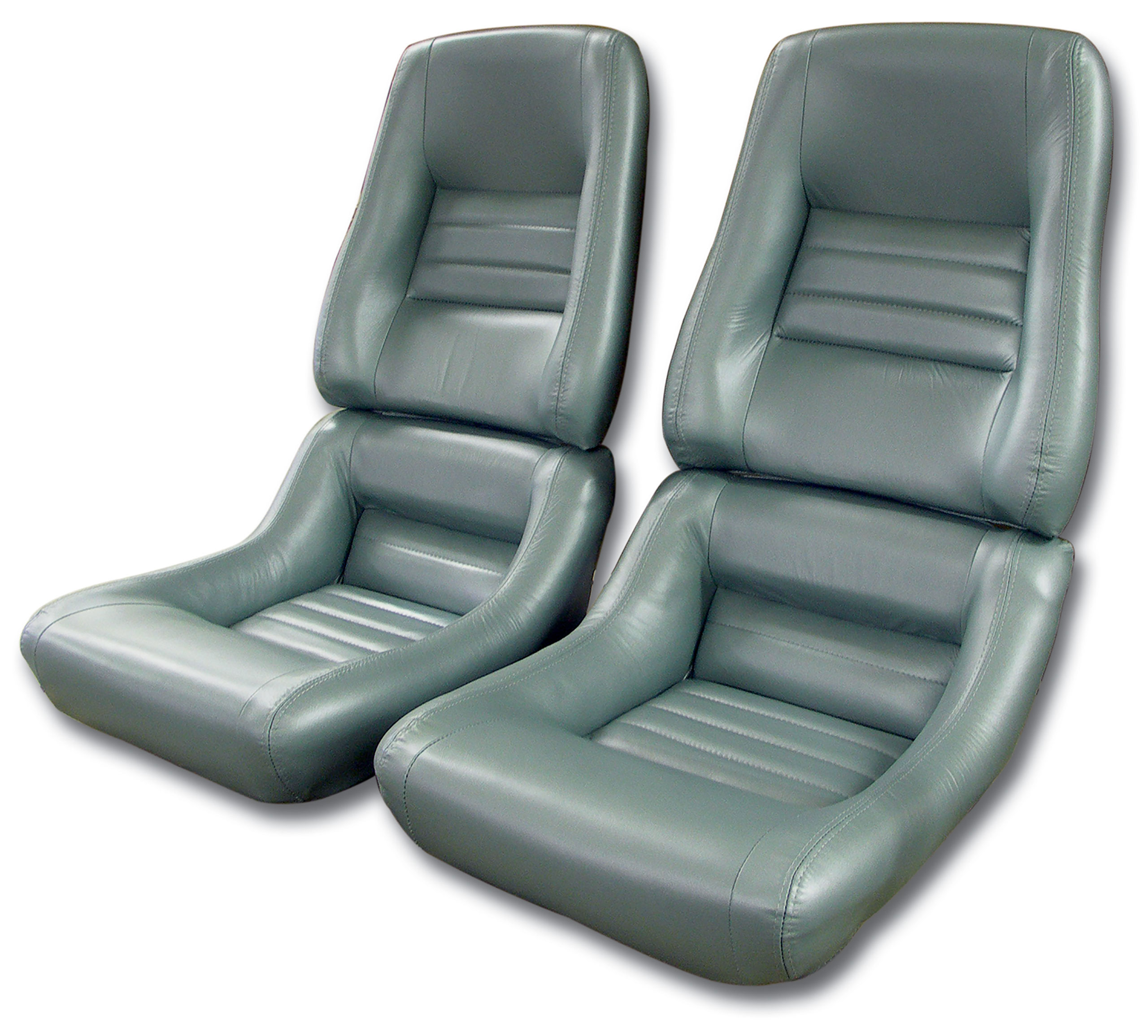 82 Corvette C3 Leather Seat Covers Silvergreen Leather/Vinyl Original 4" Bolster CA-420159 