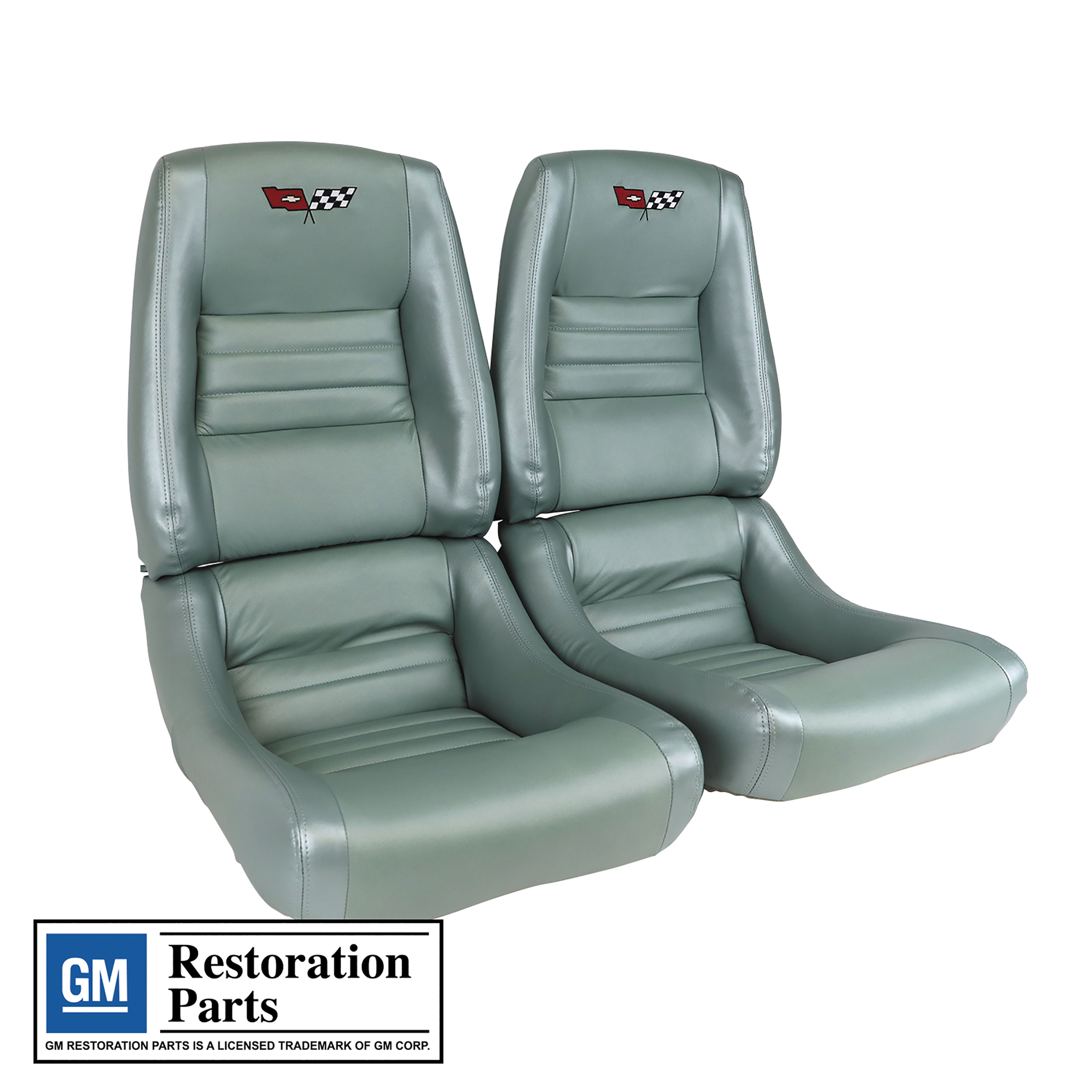 82 Corvette C3 Embroidered OE Style Seat Covers Silvergreen Leather/Vinyl w/ 4" Bolster CA-420159E 