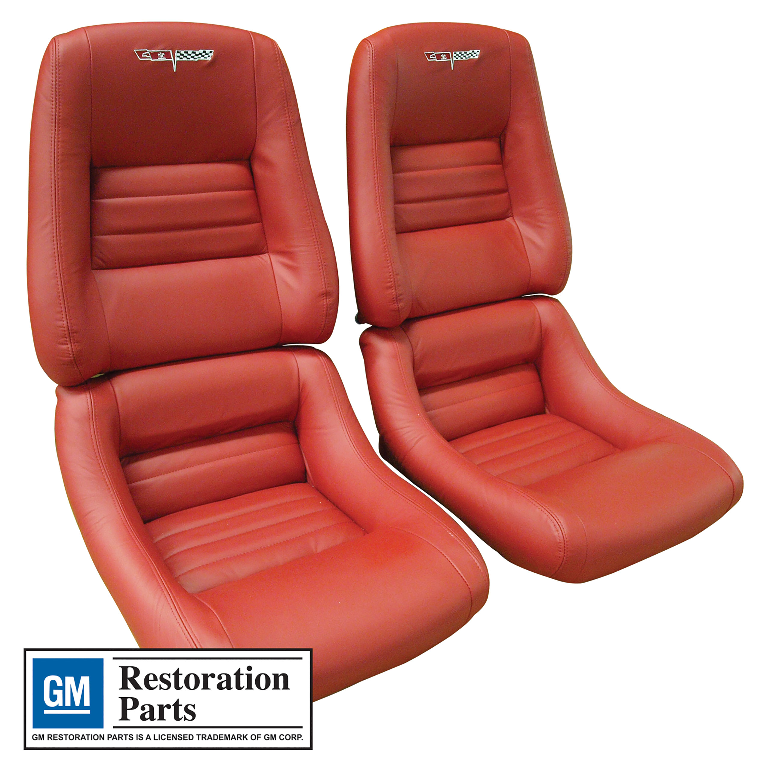 79-81 Corvette C3 Embroidered 100% Leather Seat Covers Red w/ 2" Bolster CA-420224E 