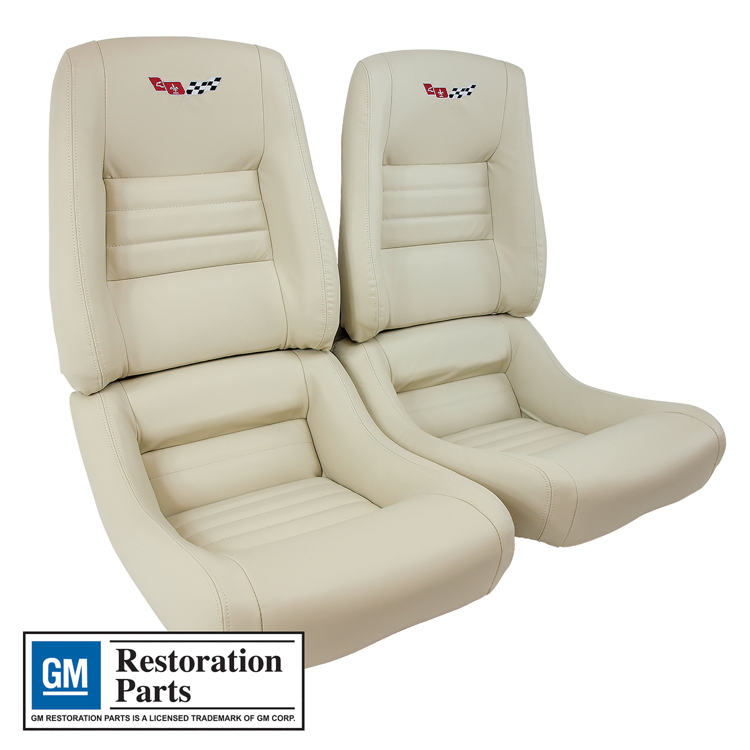 79-80 Corvette C3 Embroidered 100% Leather Seat Covers Oyster w/ 2" Bolster CA-420266E 