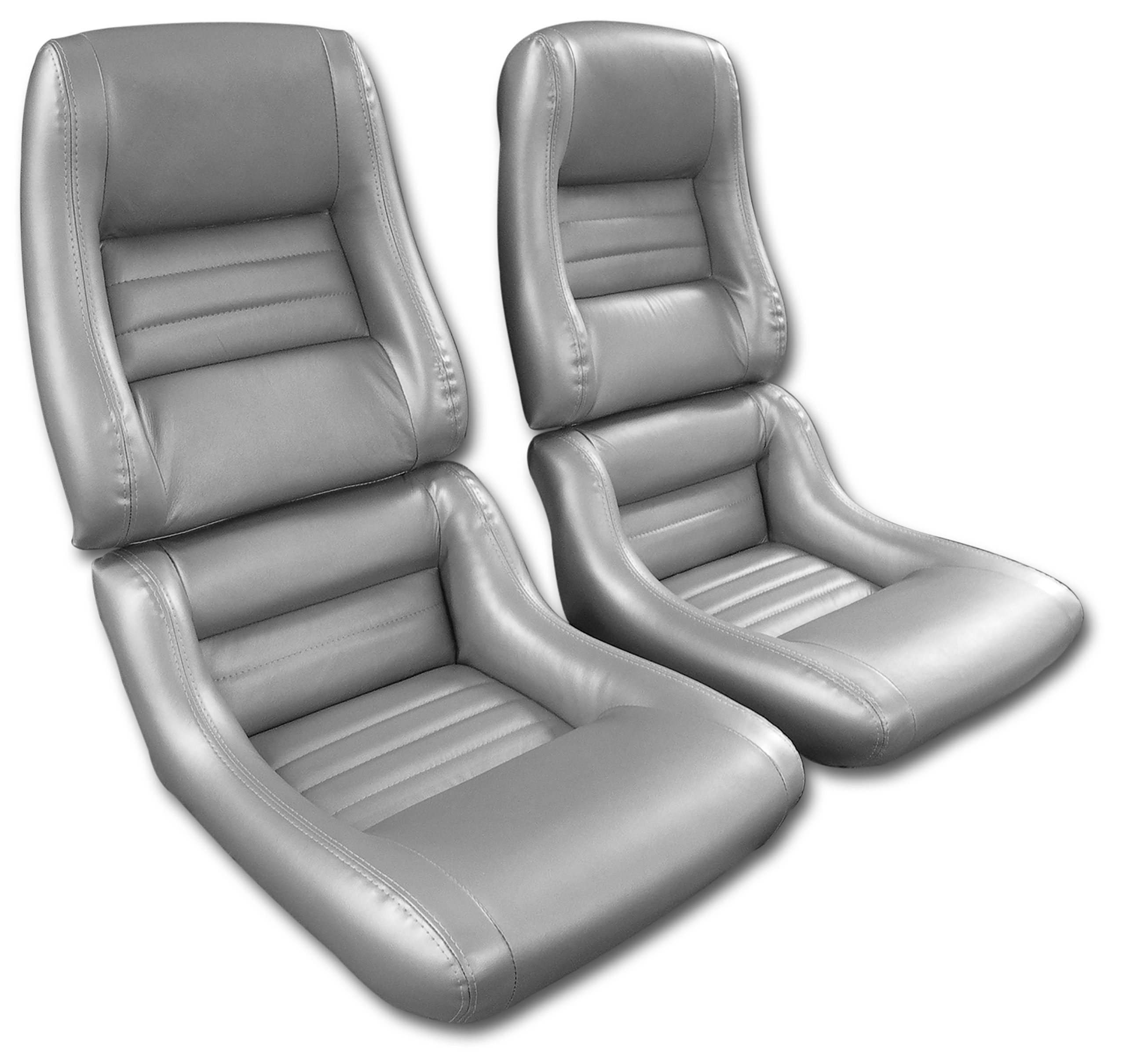  81 Corvette C3 Mounted Leather Seat Covers Silver Lthr/Vnyl Original 2" Bolster CA-423264