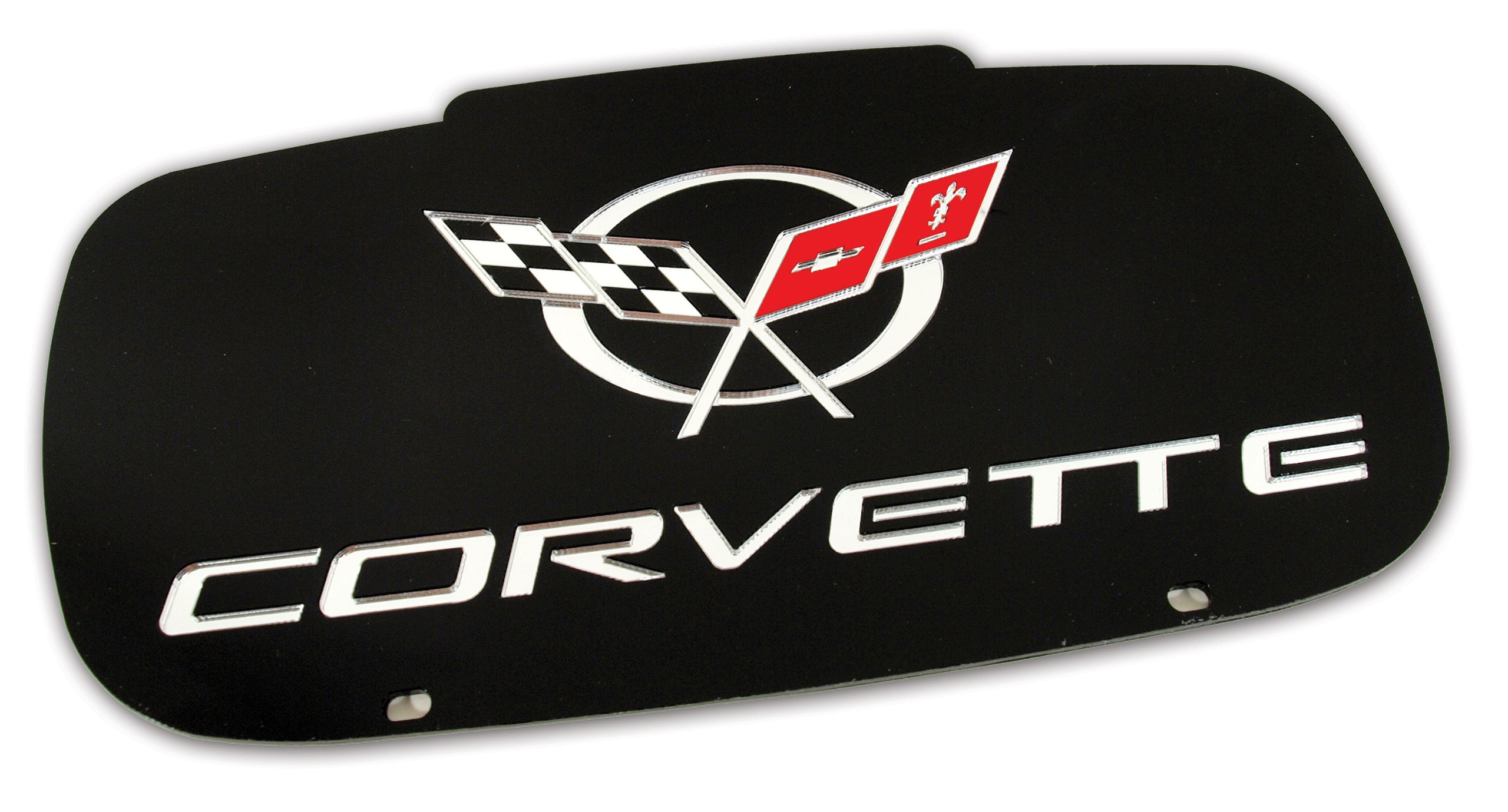 Front License Plate Blk W/Mirrored C5 Logo & Script For 1997-2004 Corvette