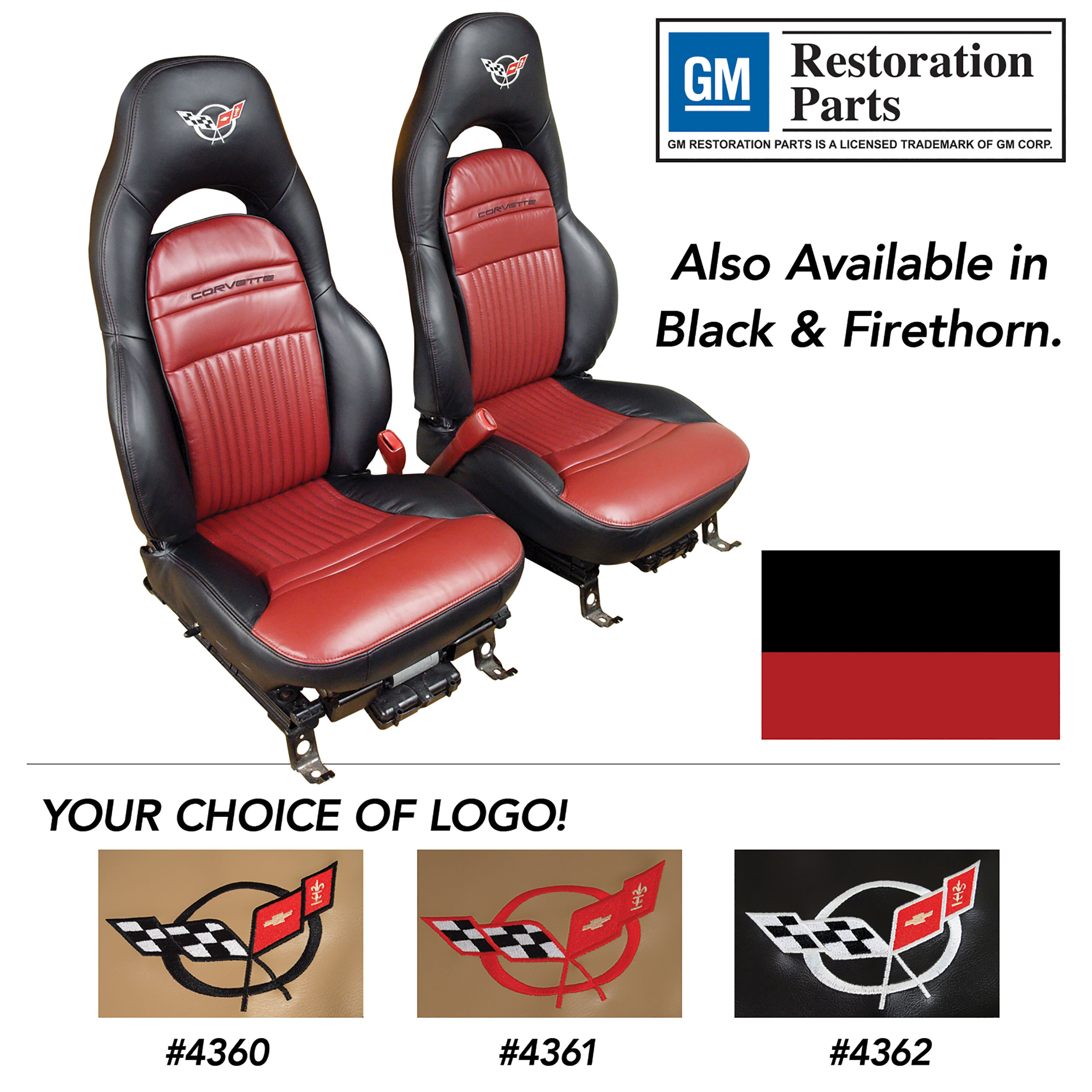 Embroidered Custom 100% Leather Seat Covers Stand Blk & Firethorn For 1997-04 Corvette