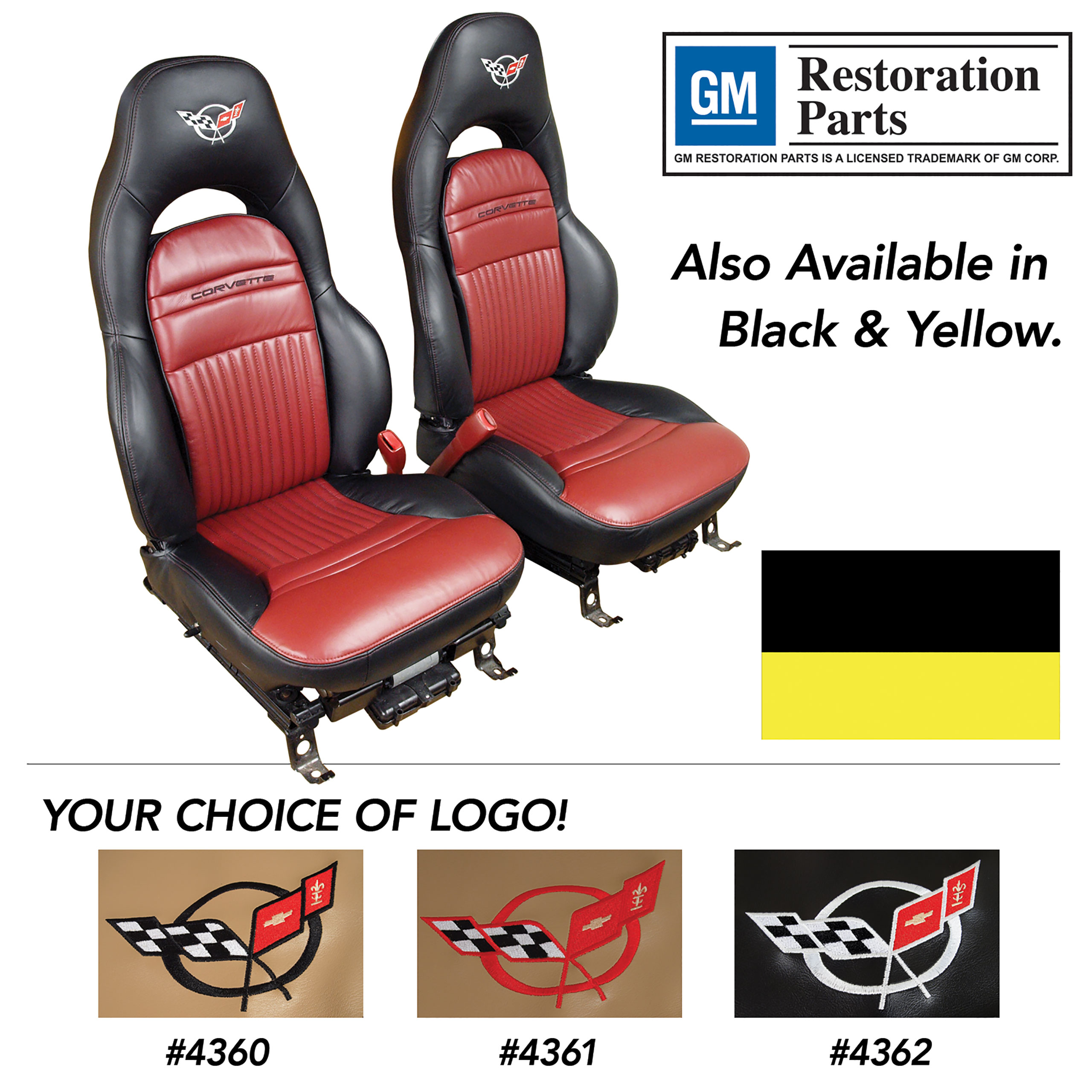 Embroidered Custom 100% Lthr Seat Covers Stand Black & Yellow For 1997-04 Corvette