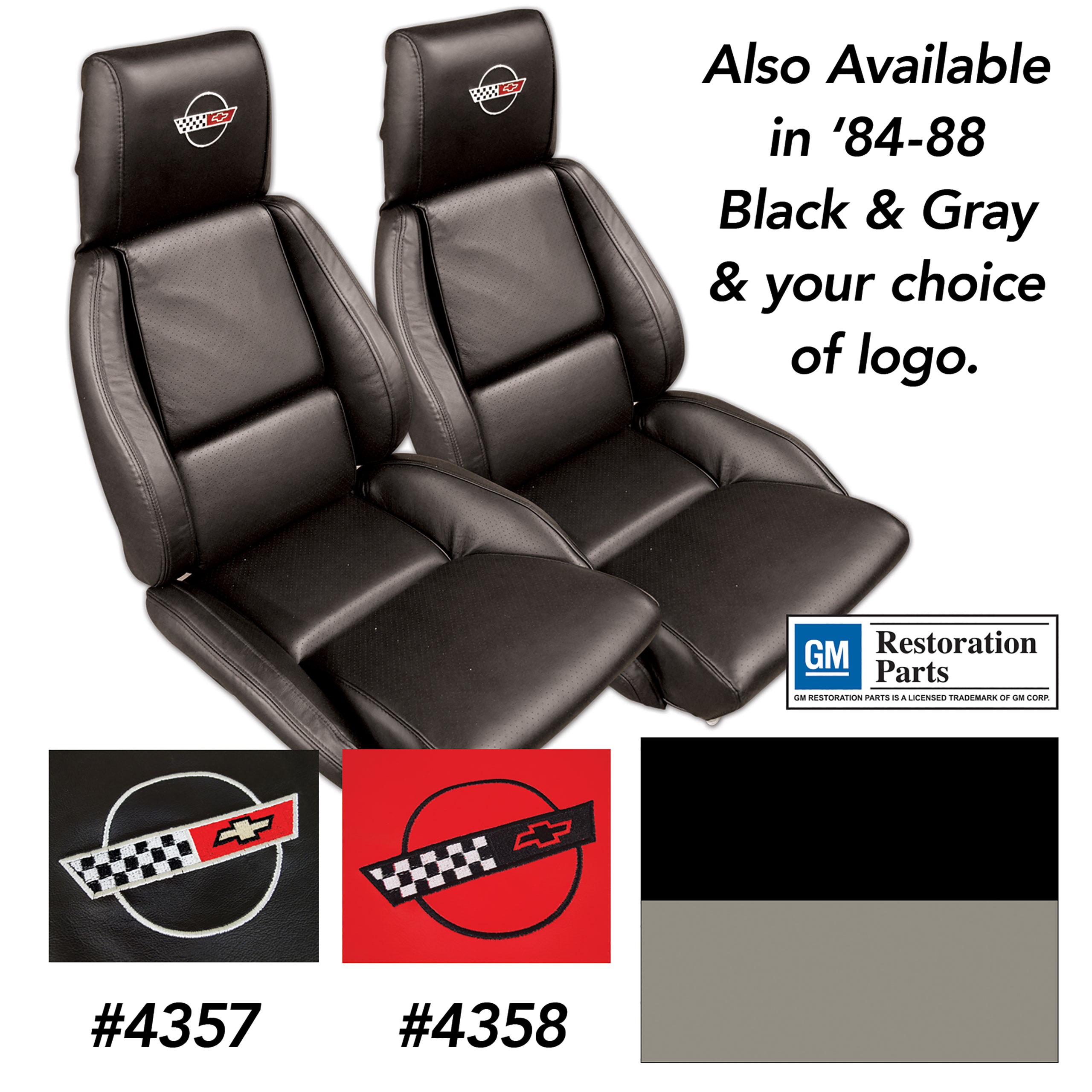 Embroidered Custom 100% Leather Seat Covers Sport Black & Red For 84-88 Corvette