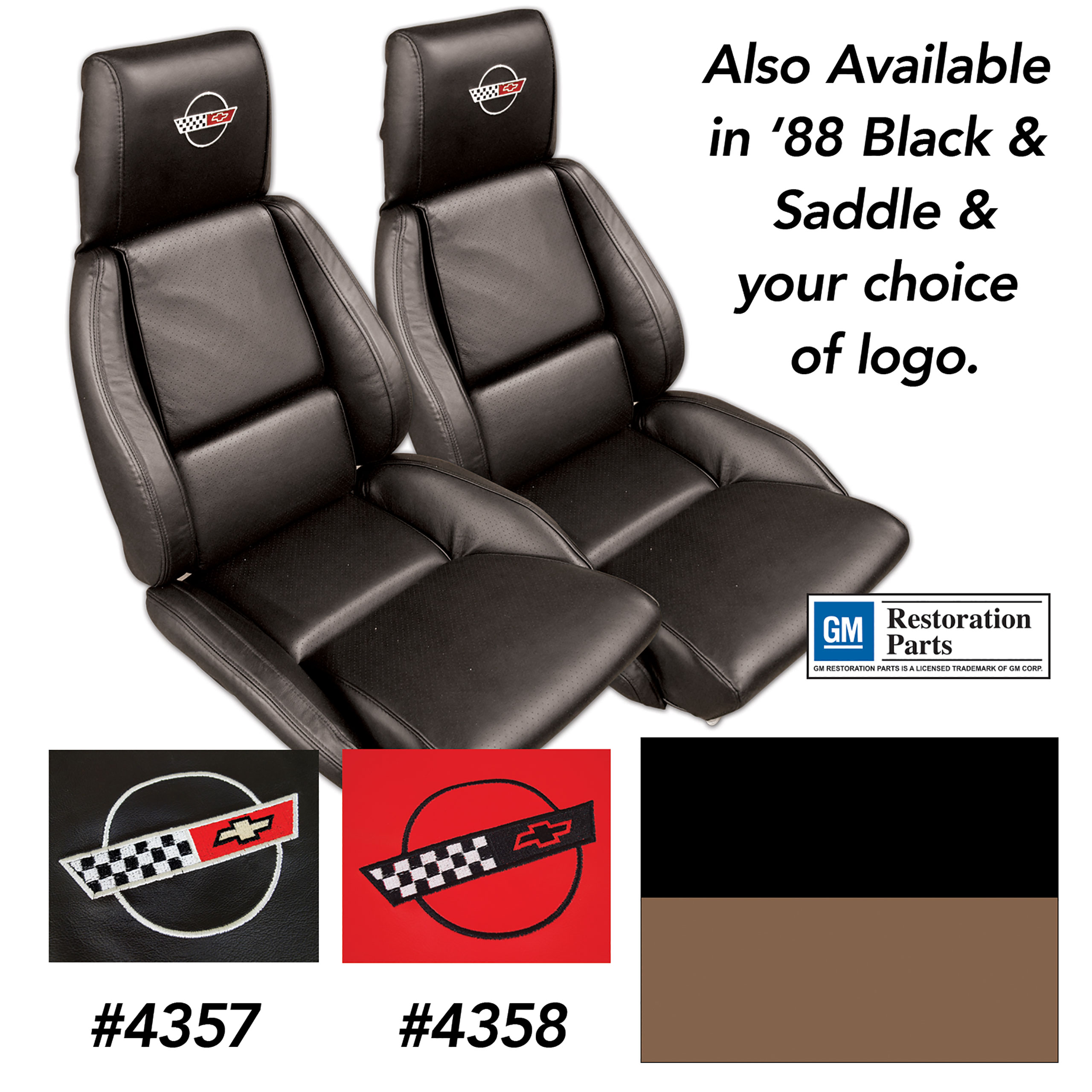 Embroidered Custom 100% Leather Standard Seat Covers Black & Saddle For 88 Corvette
