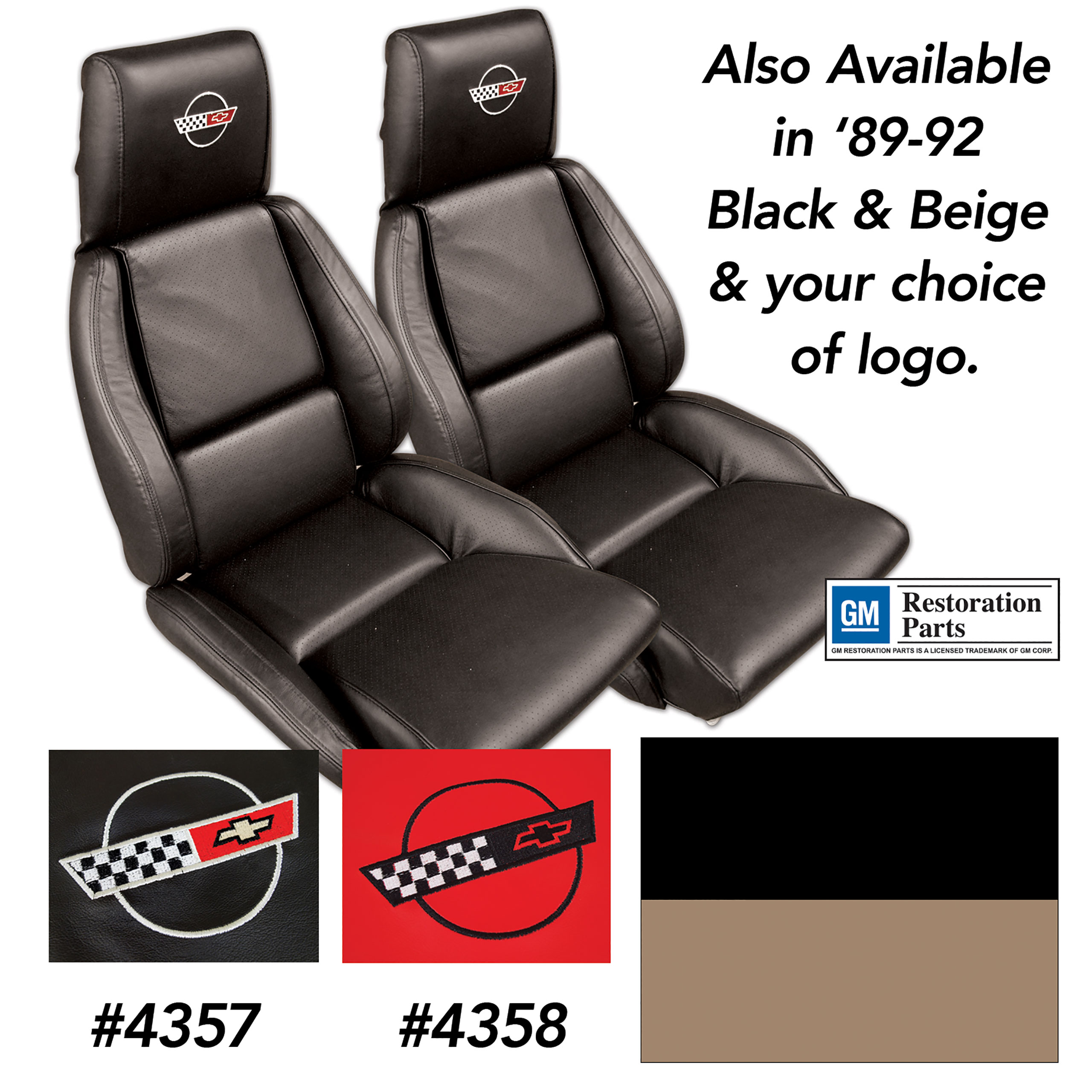44216E Embroidered Custom 100% Leather Standard Seat Covers Black & Red For 89-92 Corvette