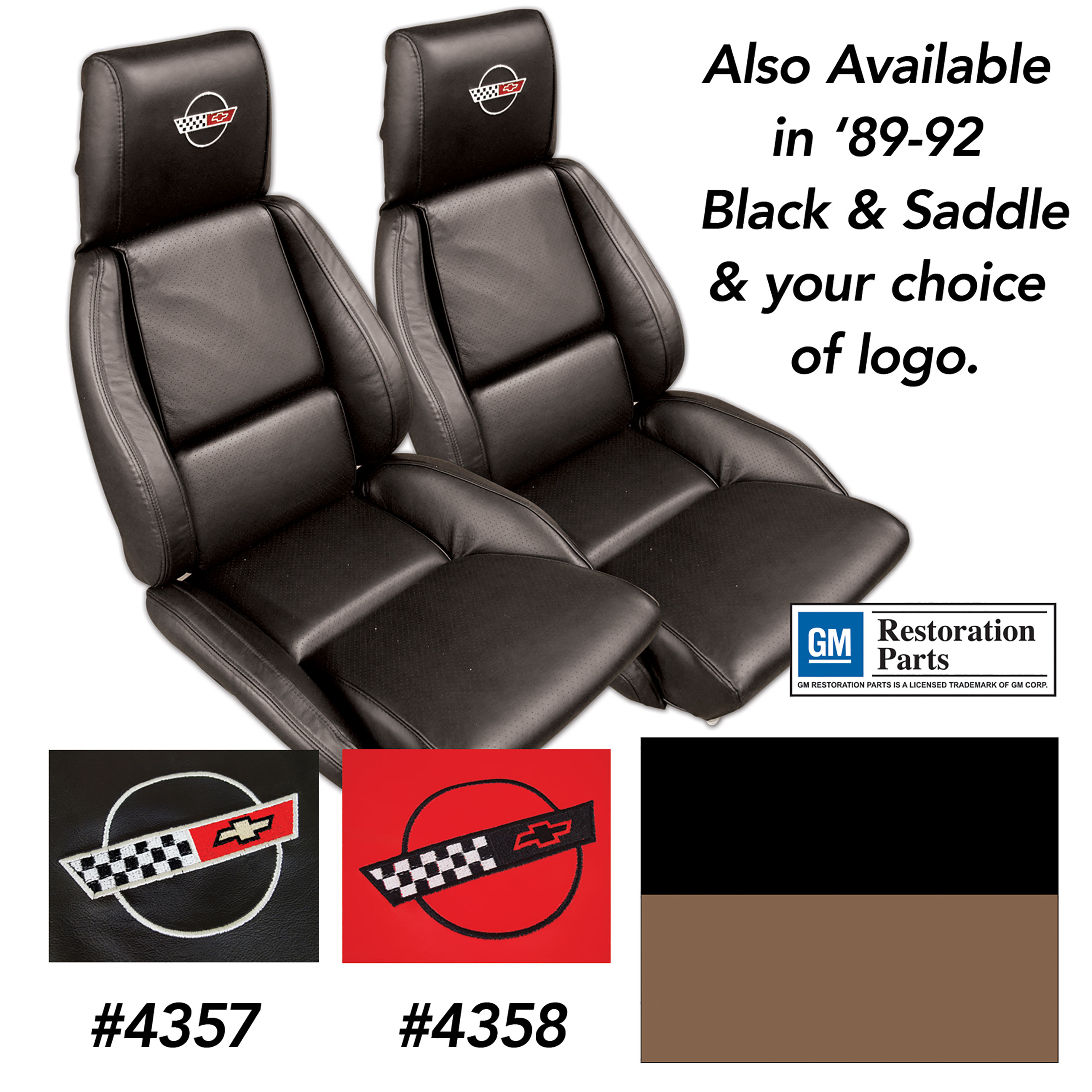 44215E Embroidered Custom 100% Leather Standard Seat Covers Black & Beige For 89-92 Corvette