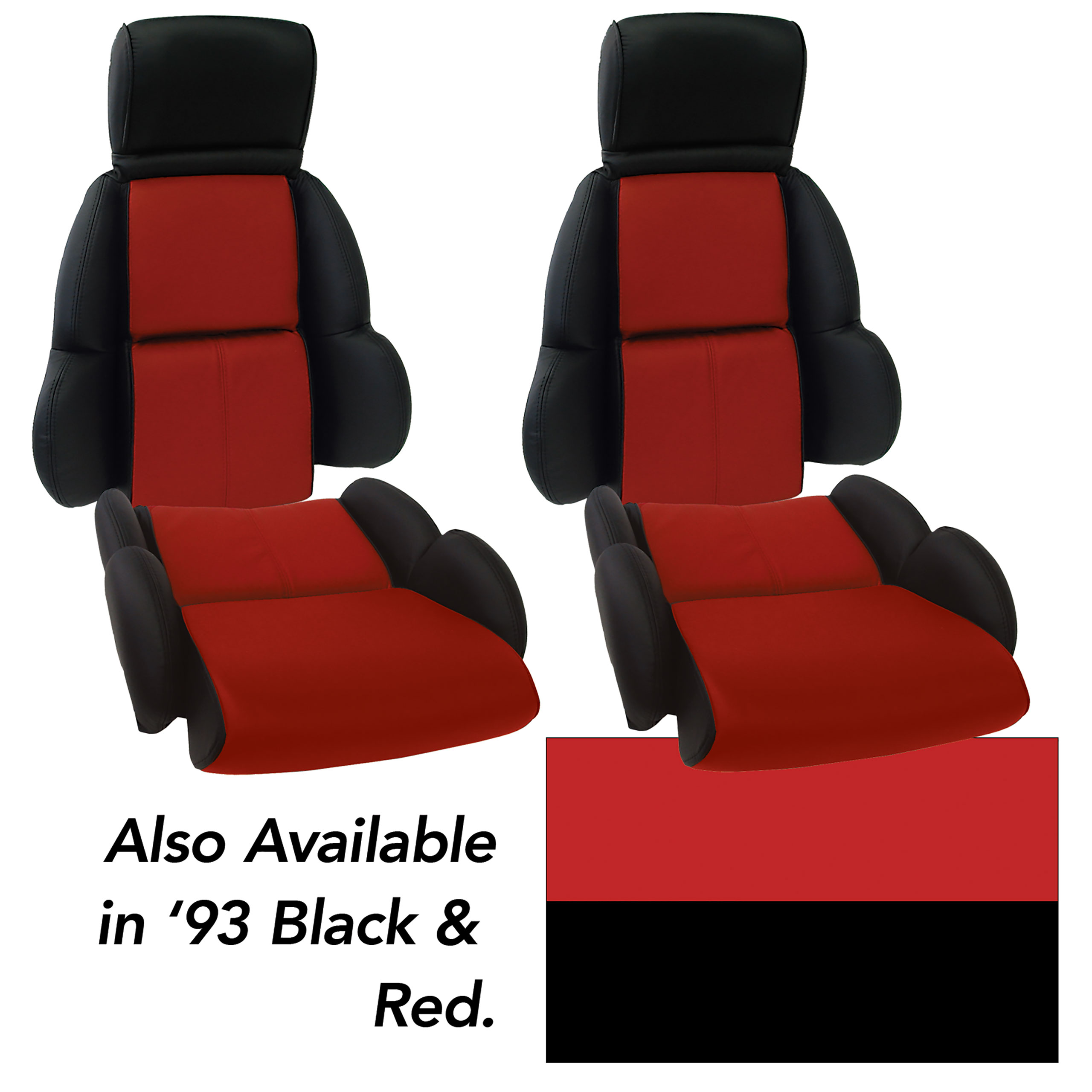 Custom 100% Leather Standard Seat Covers Black & Red For 1993 Corvette