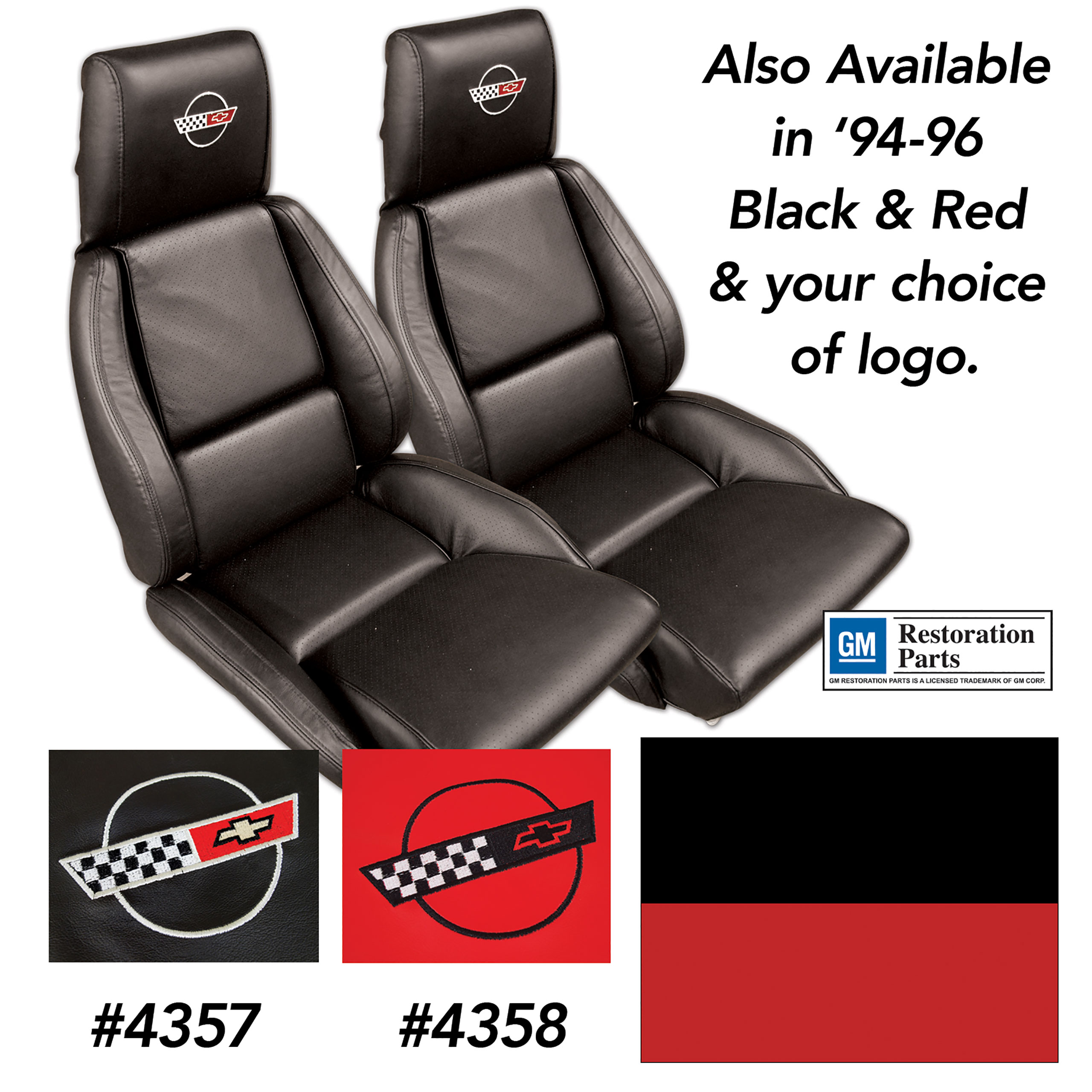 44223E Embroidered Custom 100% Leather Standard Seat Covers Black & Beige For 94-96 Corvette