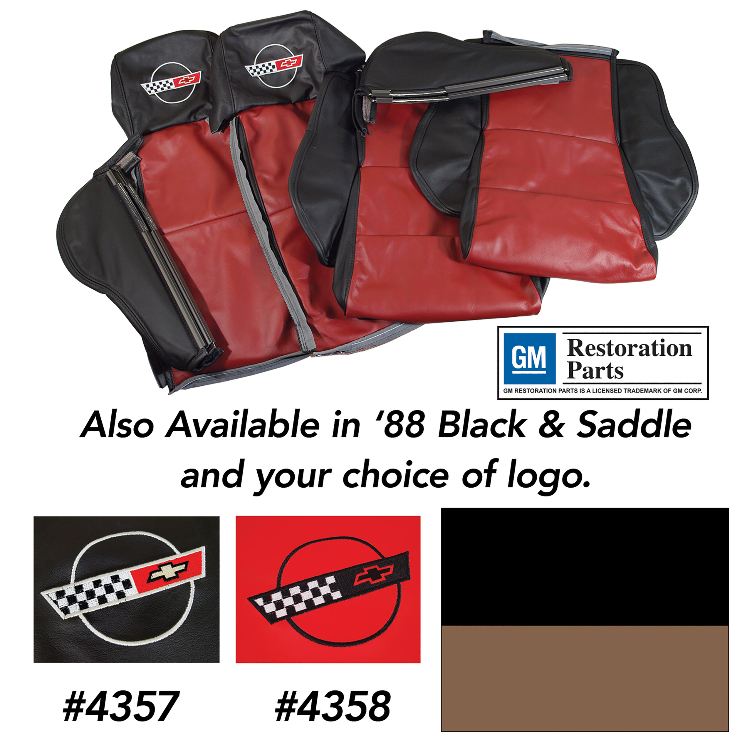 Embroidered Custom 100% Leather Seat Covers Sport Black & Sadd For 88 Corvette