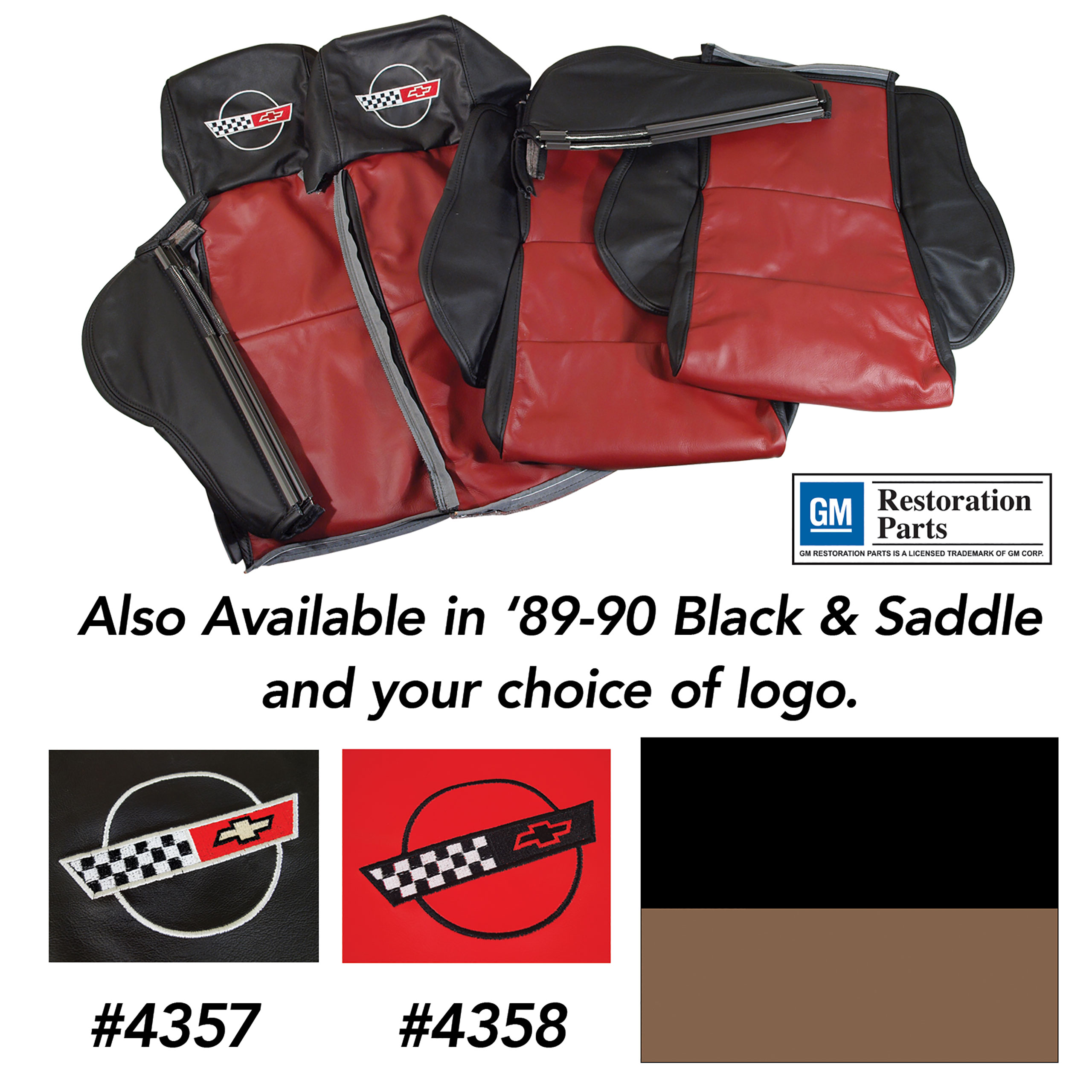 Embroidered Custom 100% Leather Seat Covers Sport Black & Red For 89-90 Corvette