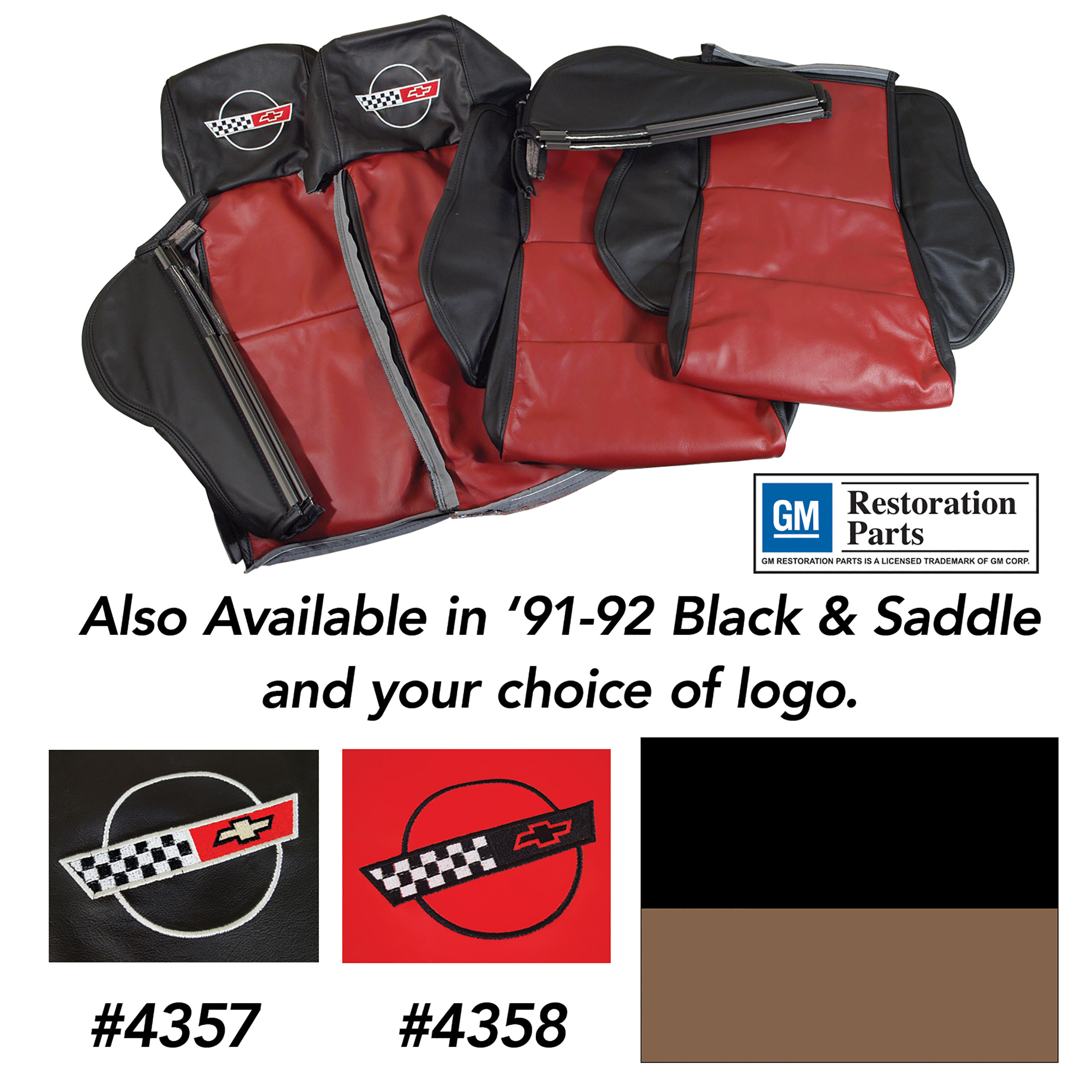 Embroidered Custom 100% Leather Seat Covers Sport Black & Red For 91-92 Corvette