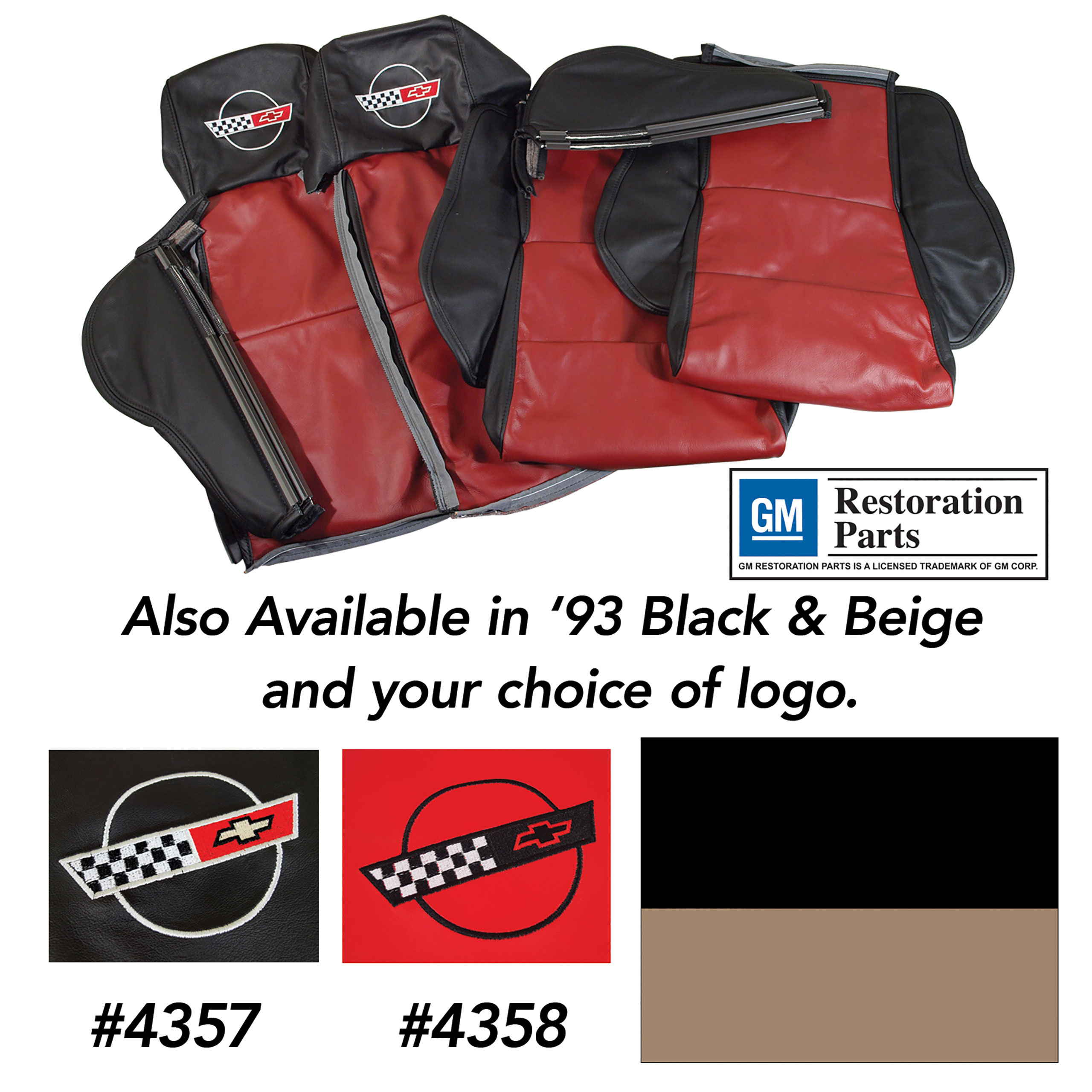Embroidered Custom Leather Seat Covers Sport Blk & Bg For 1993 Corvette